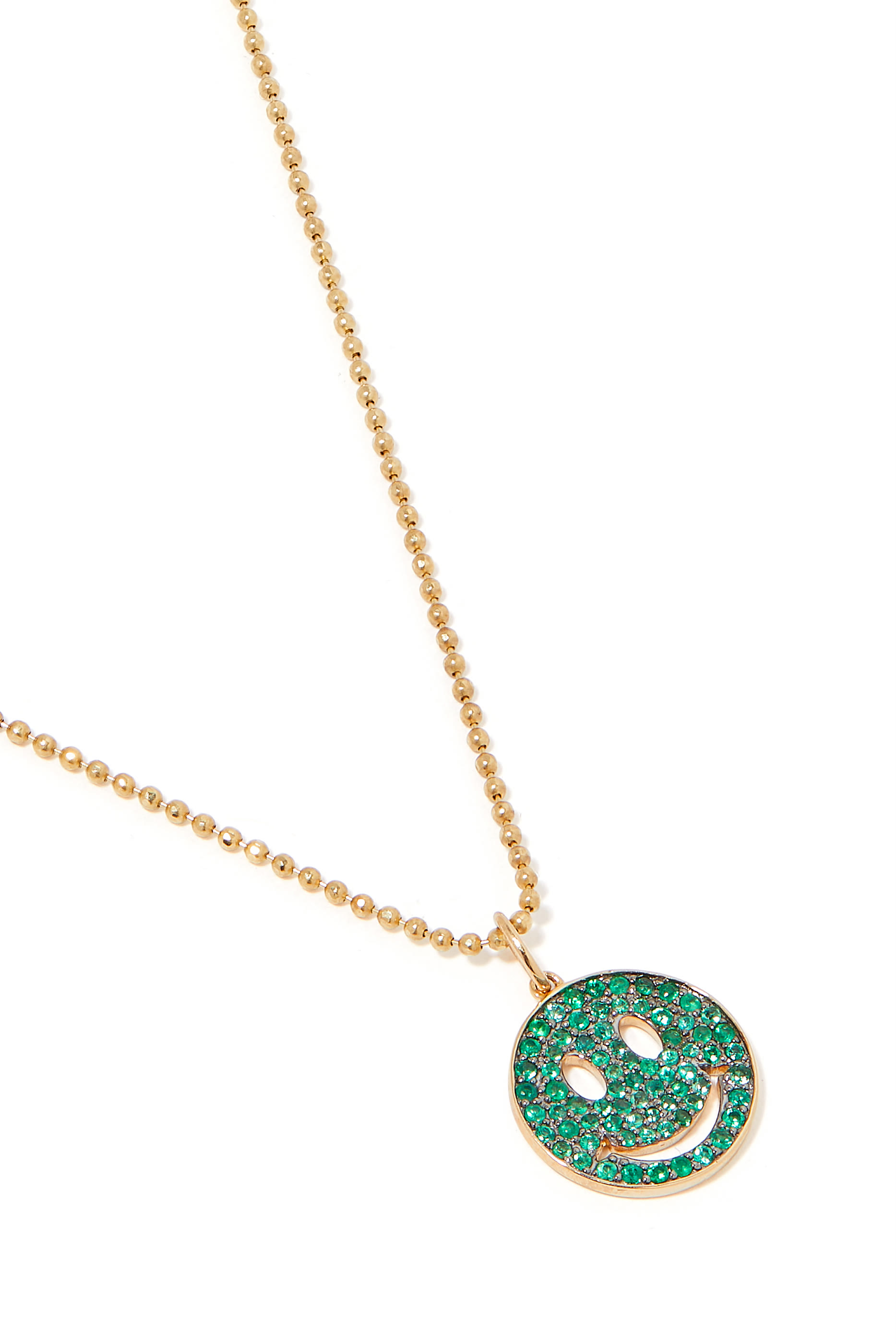 Medium Happy Face Pendant Necklace, 14k Yellow Gold & Emerald