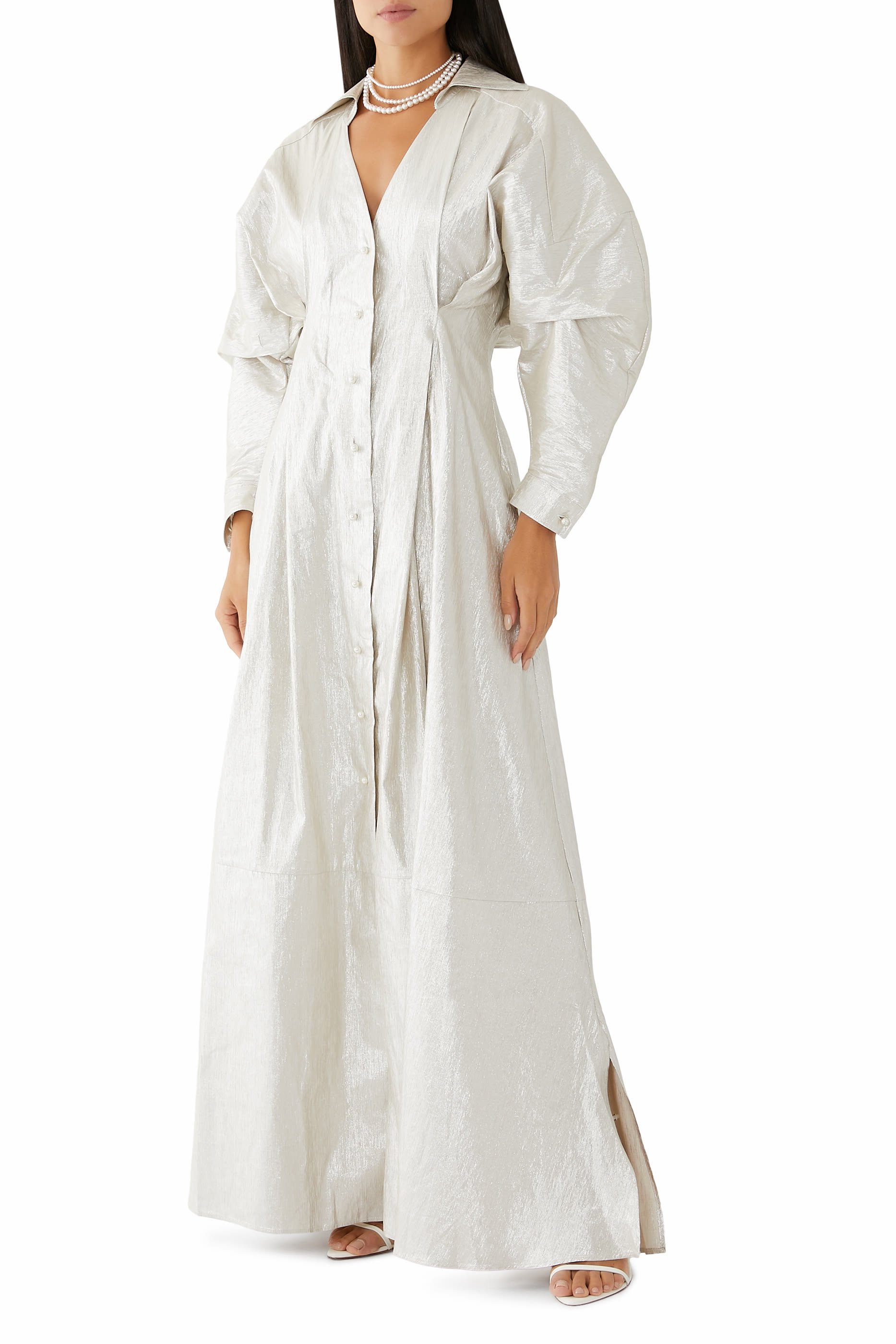 Honesty Opens Metallic Linen-Blend Maxi Dress