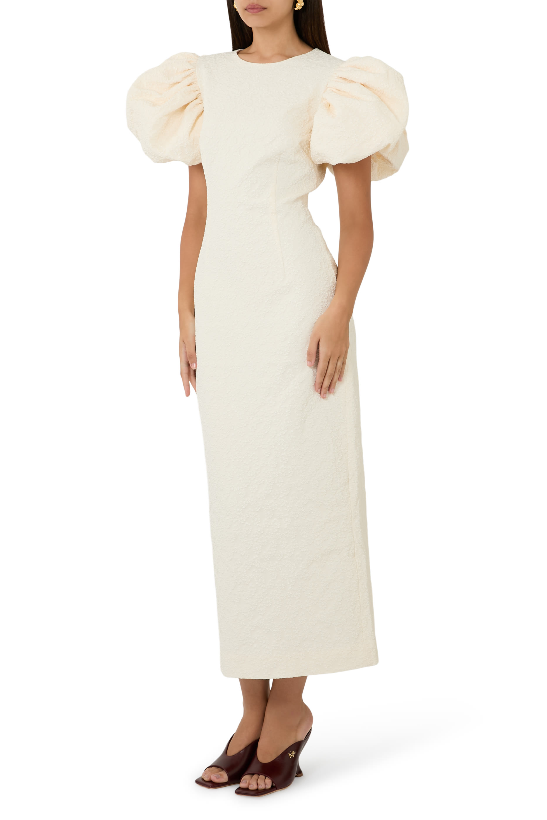 Puffy Jacquard Midi Dress