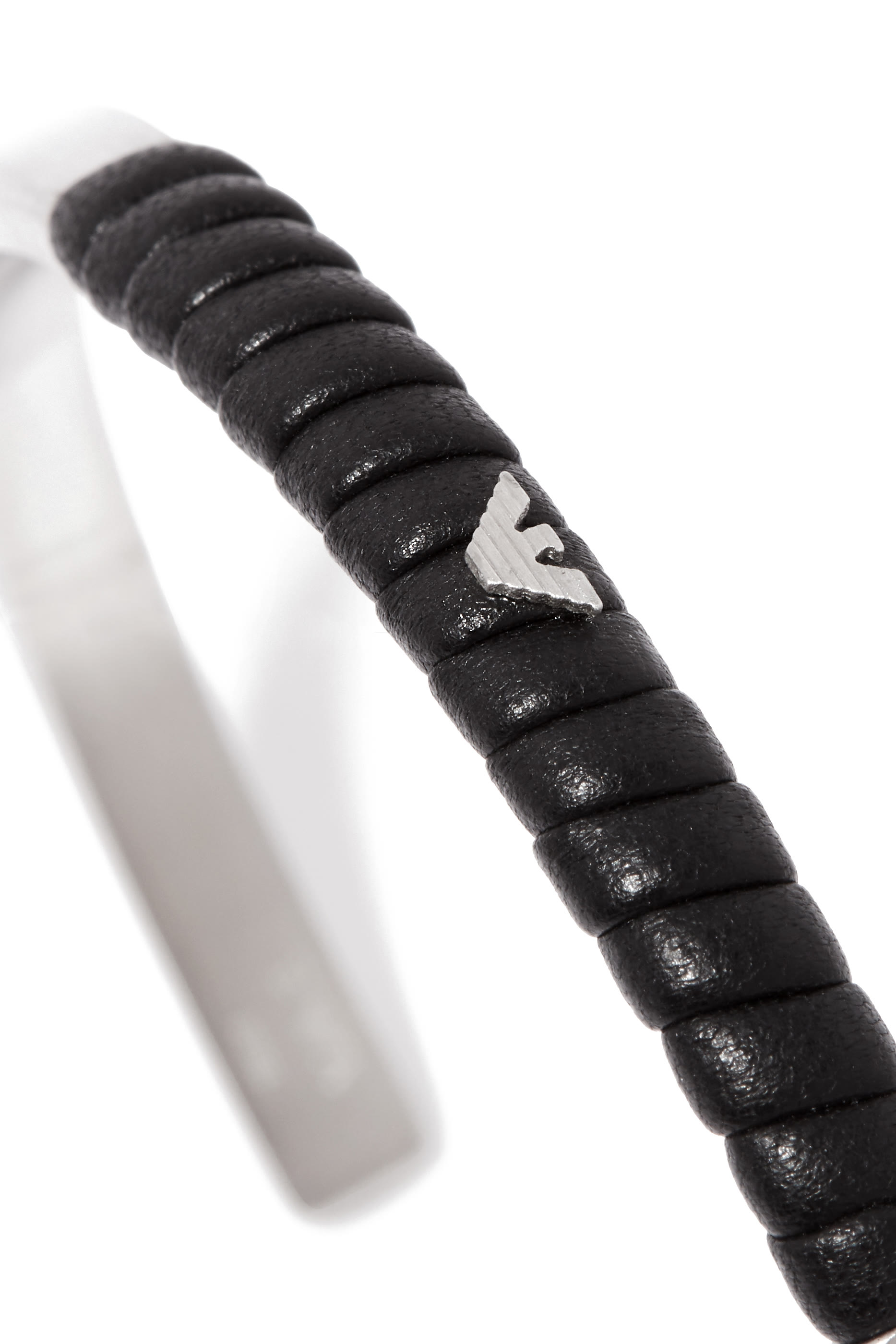 Eagle Logo Leather and Stainless Steel Cuff