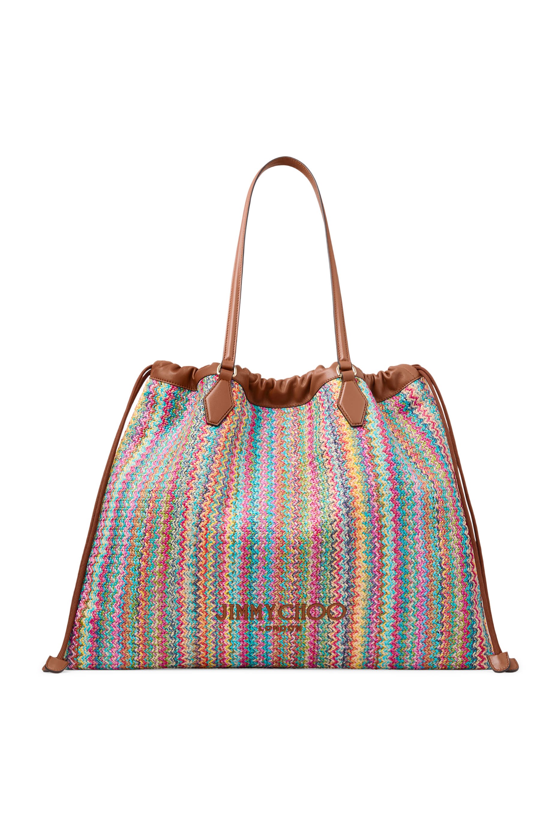 Chevron Raffia Drawstring Tote Bag