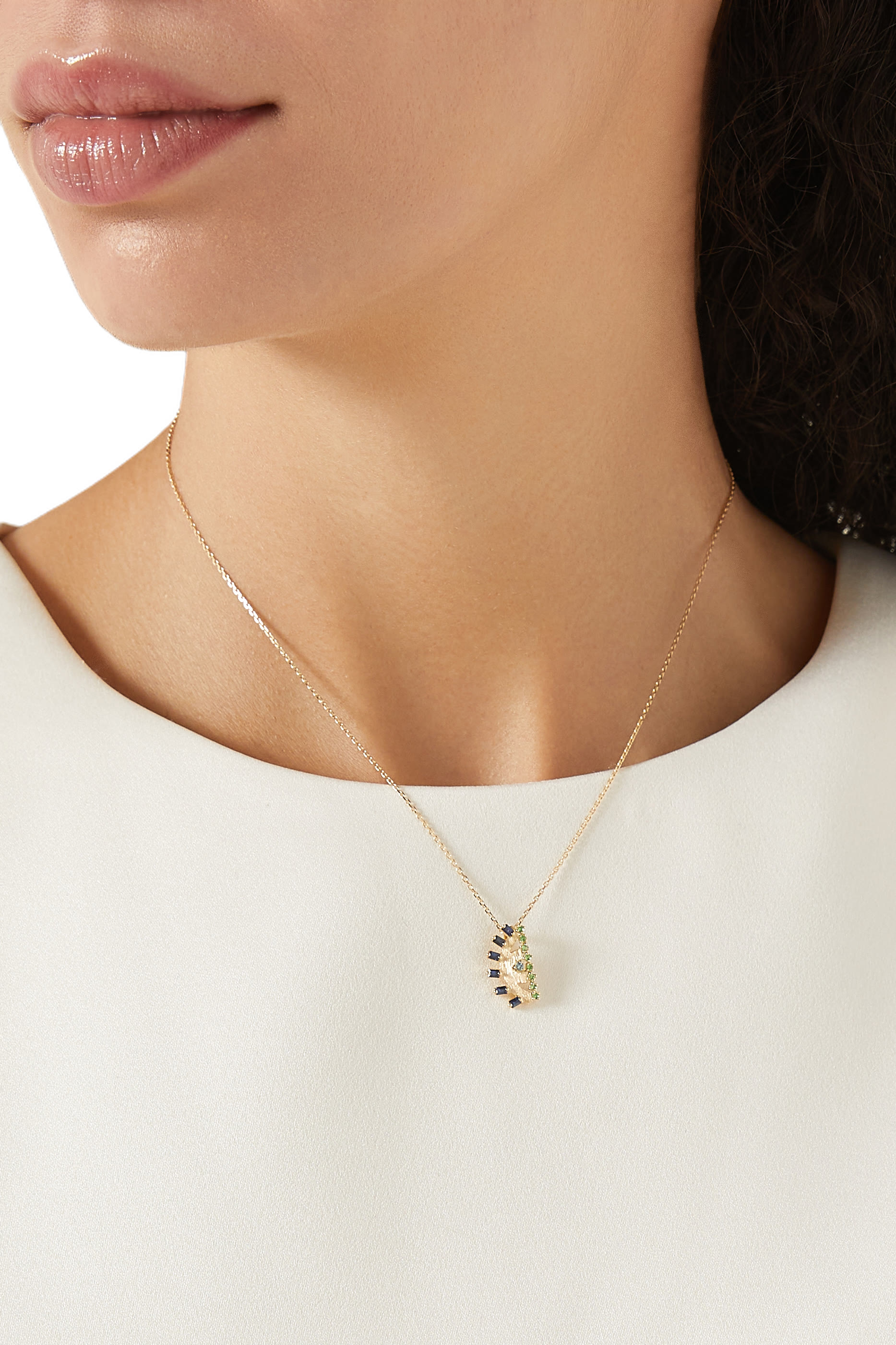 Ya Ein Necklace, 18k Yellow Gold with Topaz, Emerald & Sapphire