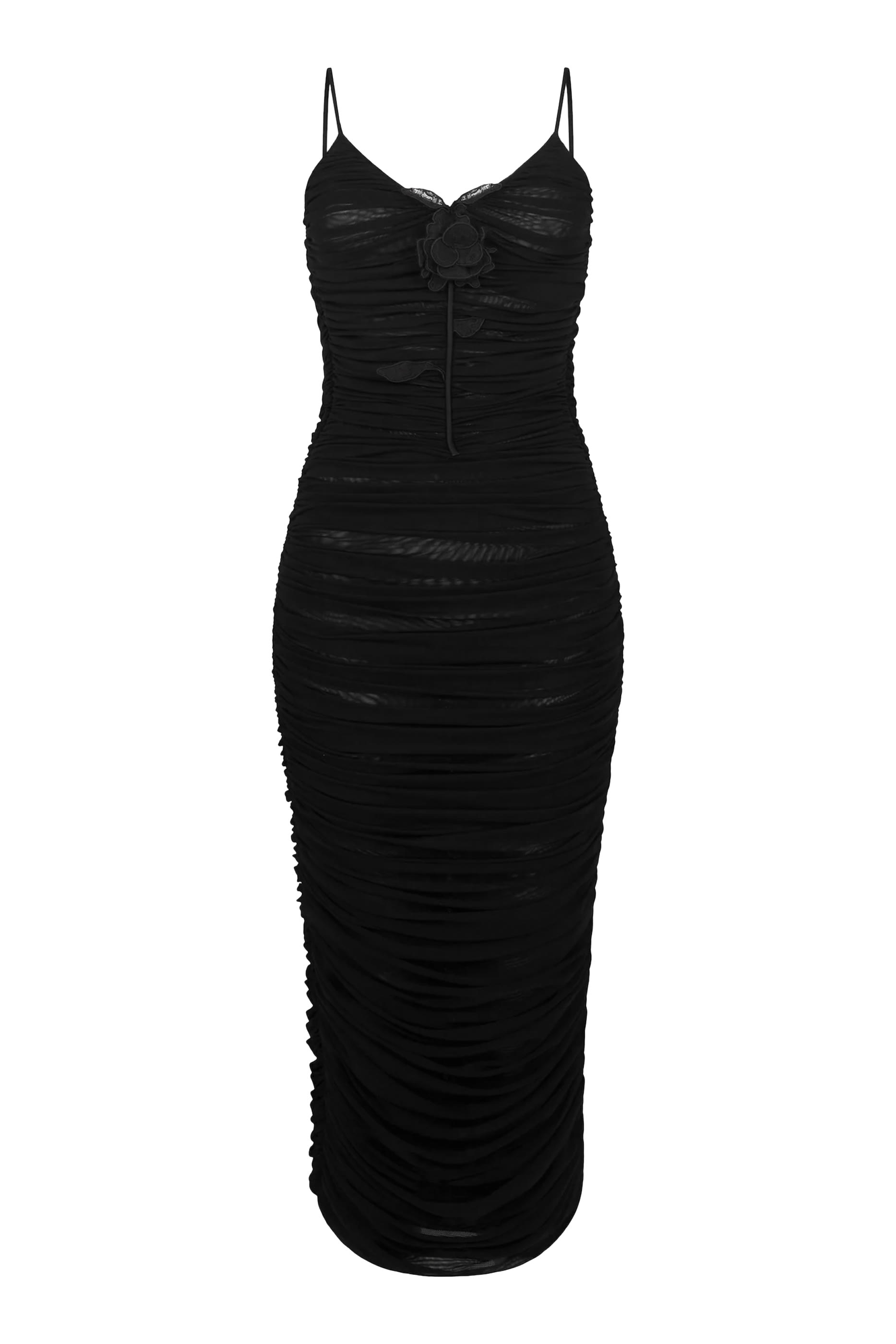  Lace Rose Embroidered Ruched Midi Dress