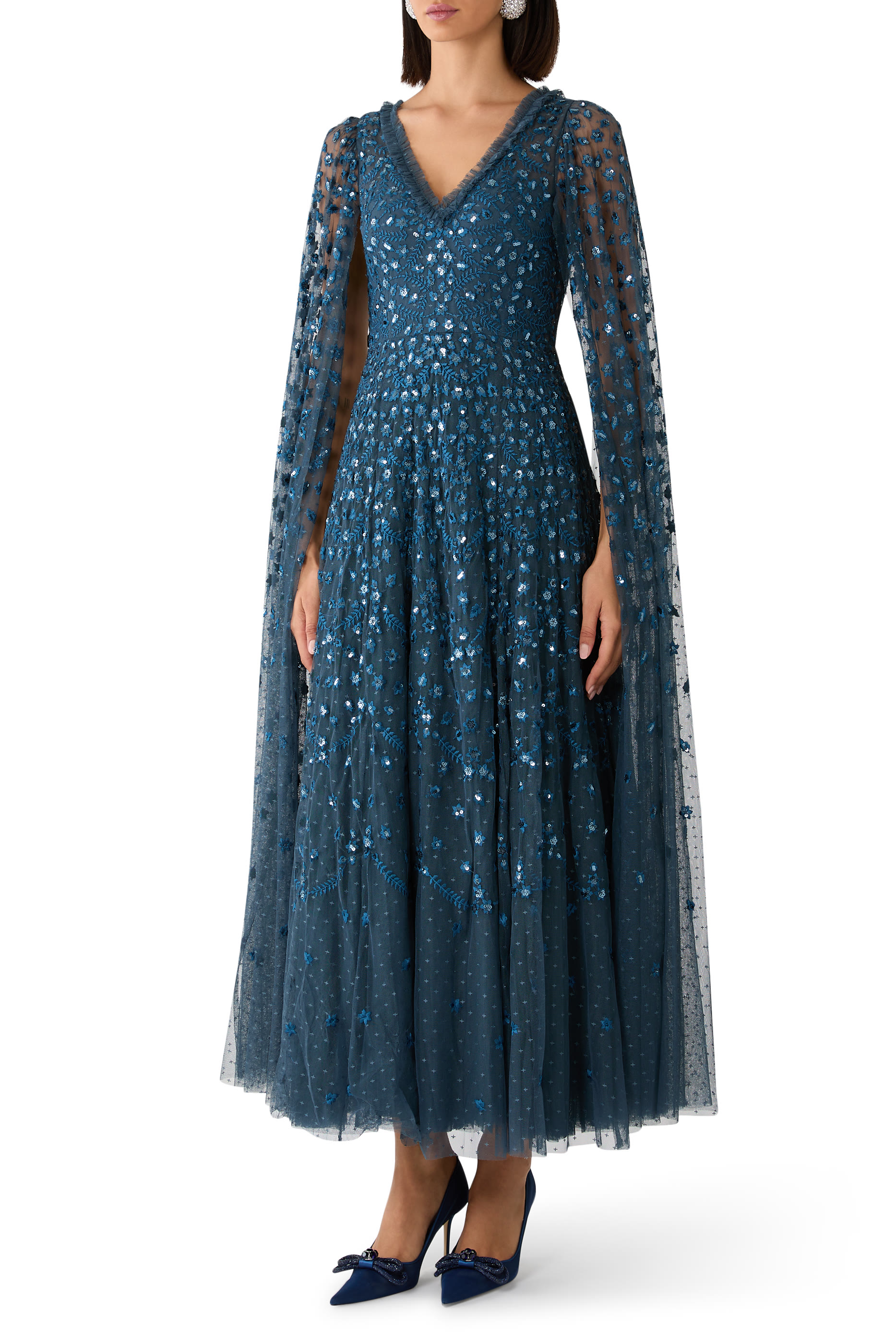 Clover Cape Sleeves Ankle Gown