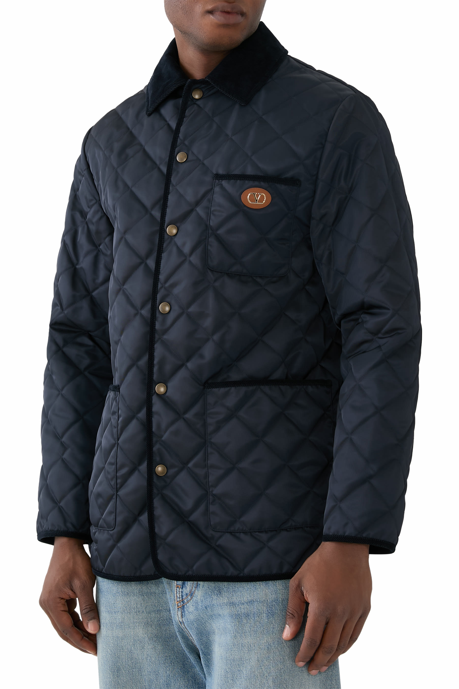 Quilted Nylon Shirt Jacket with VLogo Patch