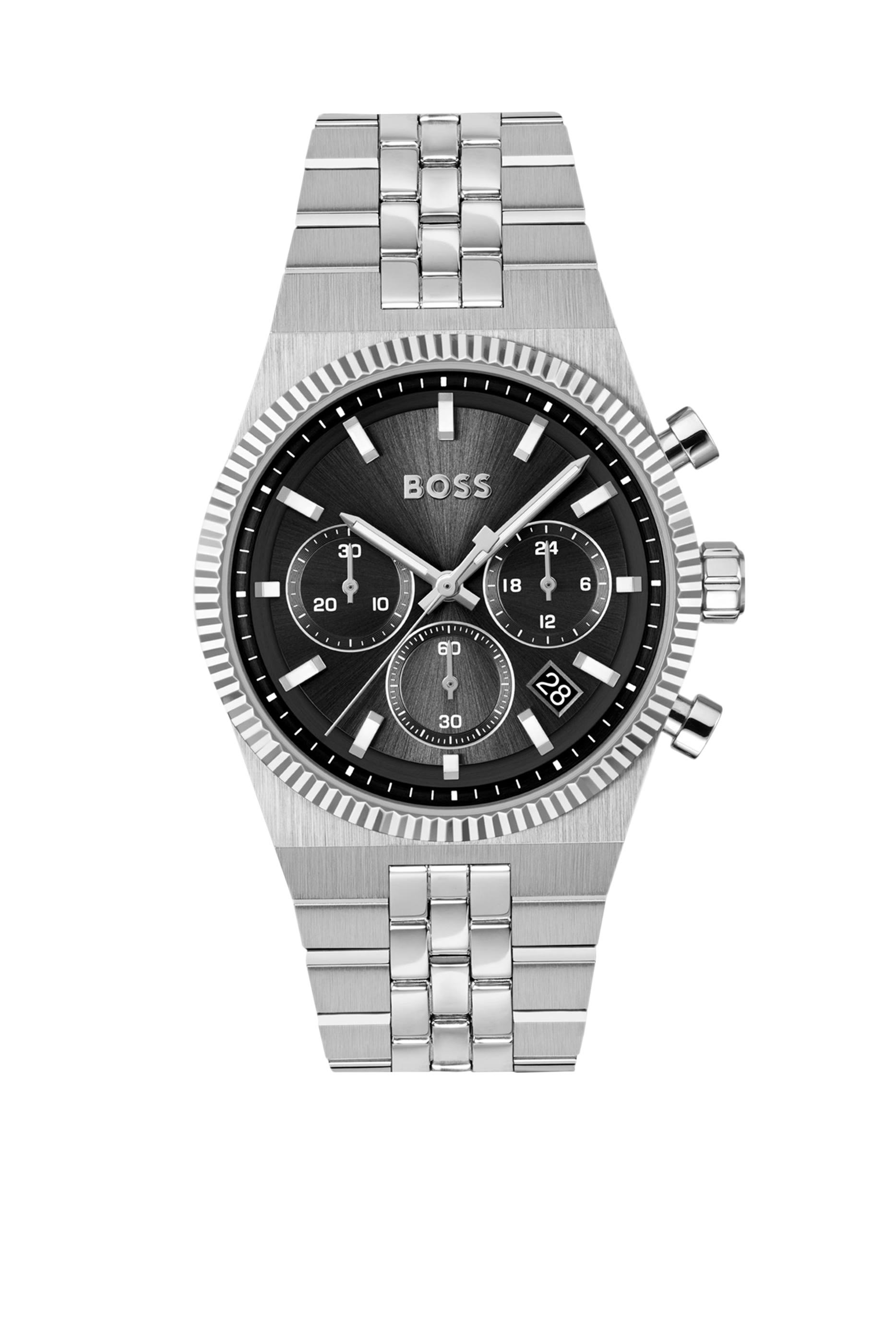  Candor Black-Dial Chronograph Watch with Fluted Bezel 