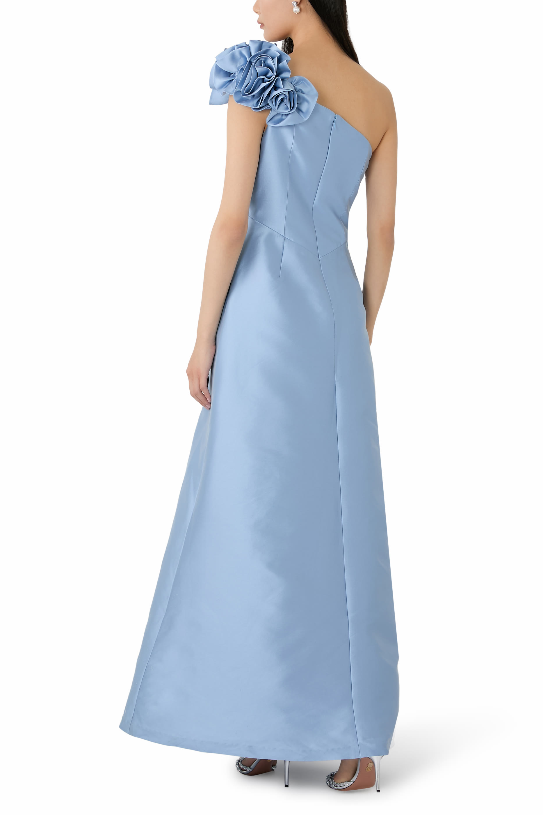  Mikado Flower One Shoulder Bead Appliqu&eacute; Gown