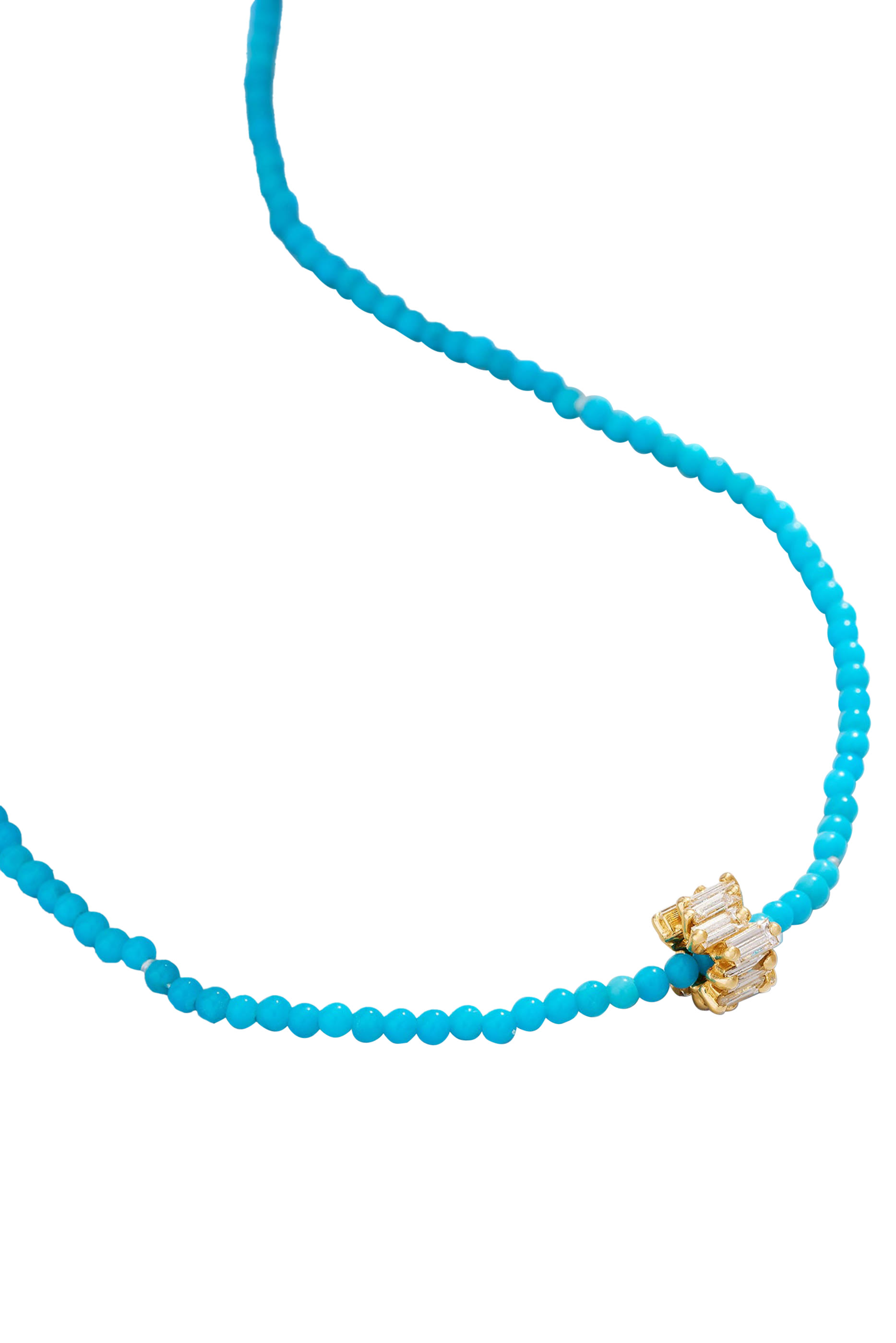 Infinite Mini Rondelle Necklace, 18K Yellow Gold with Diamonds & Turquoise Beads