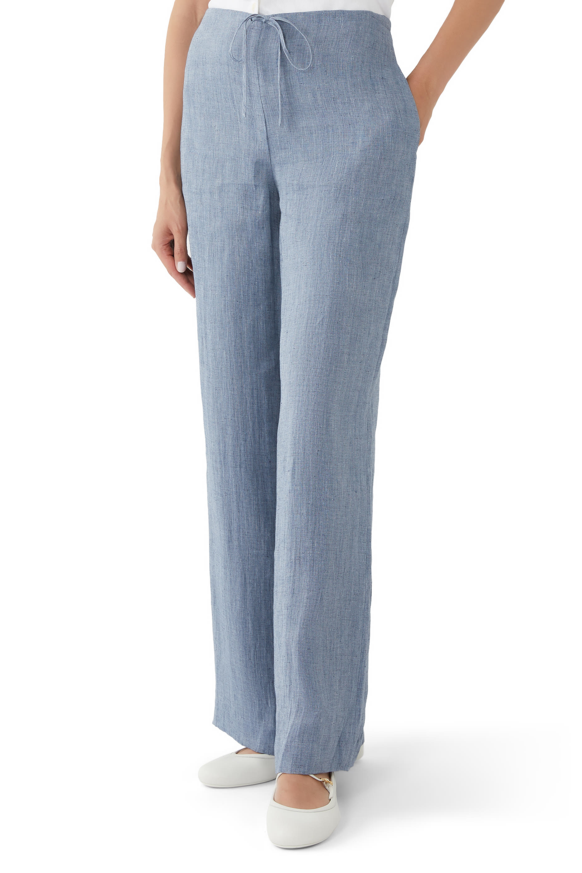 Draped Hemp Drawstring Wide-Leg Pants