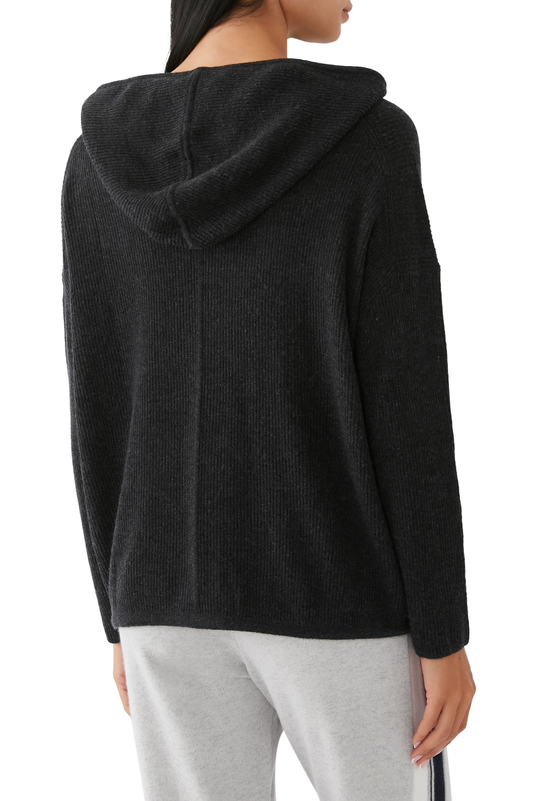 Cashmere Ribbed Drawstring Hem Hoodie