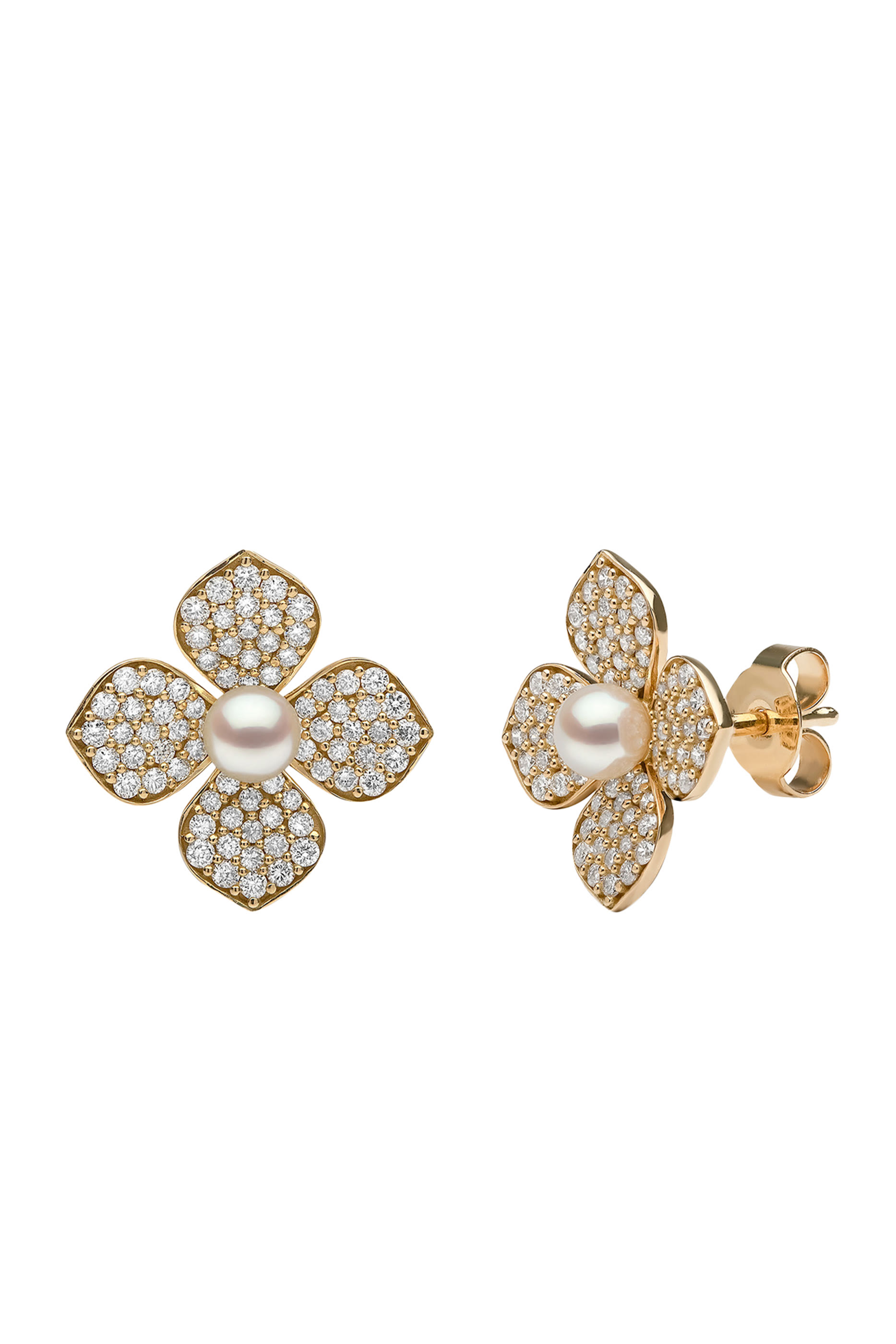 Petal Earrings, 18k Yellow Gold, Diamond & Pearl