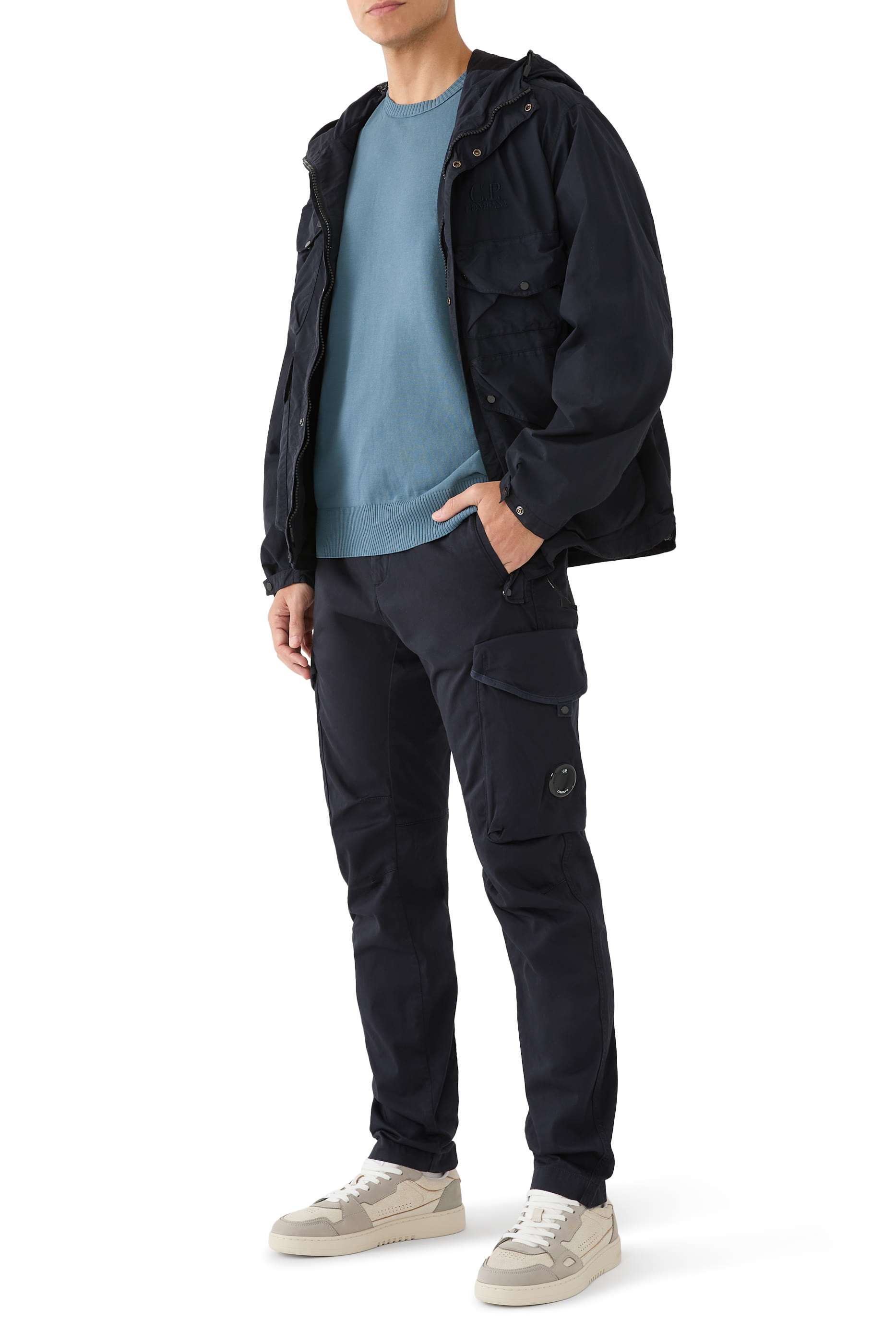 Cotton Crepe Crewneck Lens Knit Sweatshirt