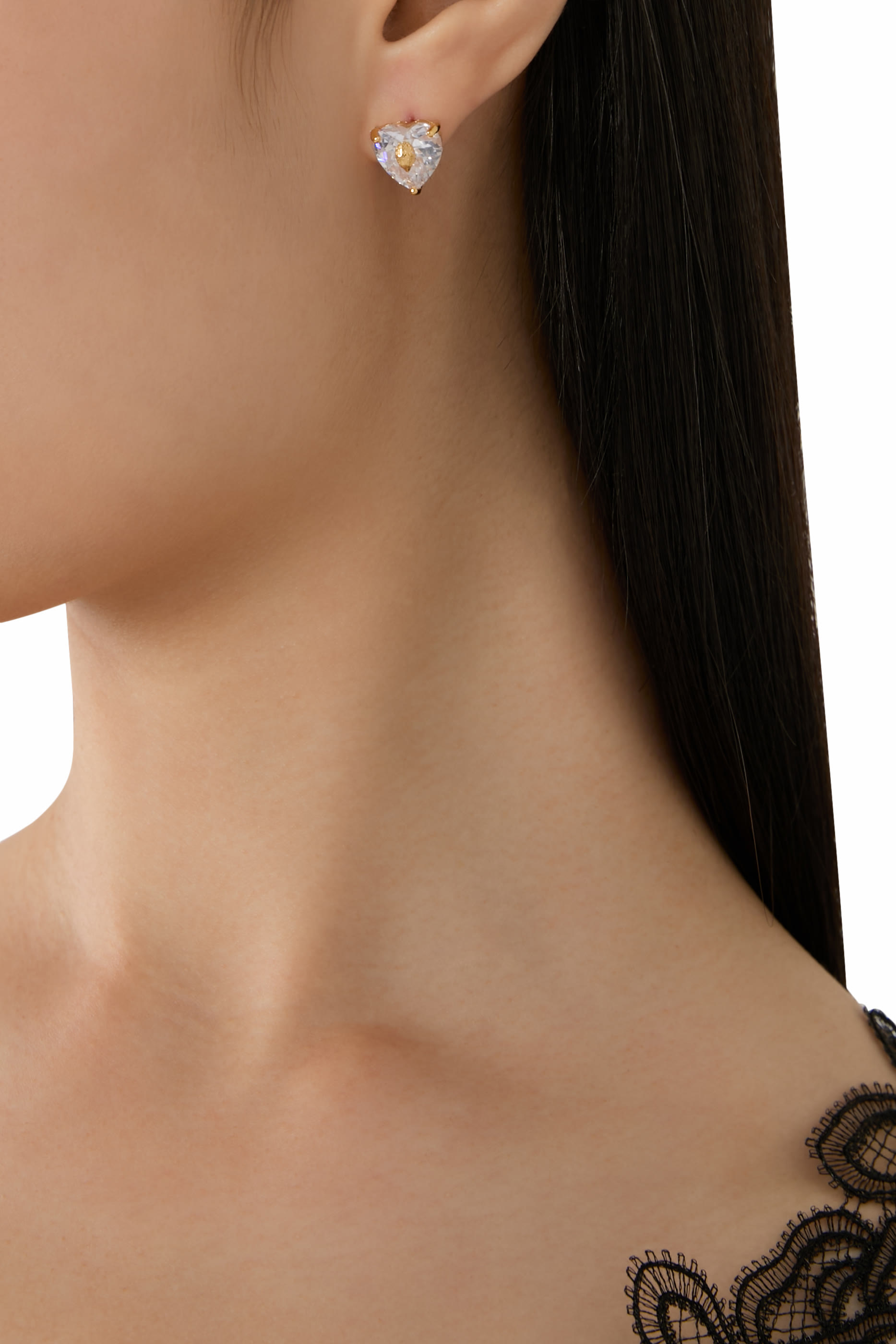 Crystal Heart Stud Earrings, Brass