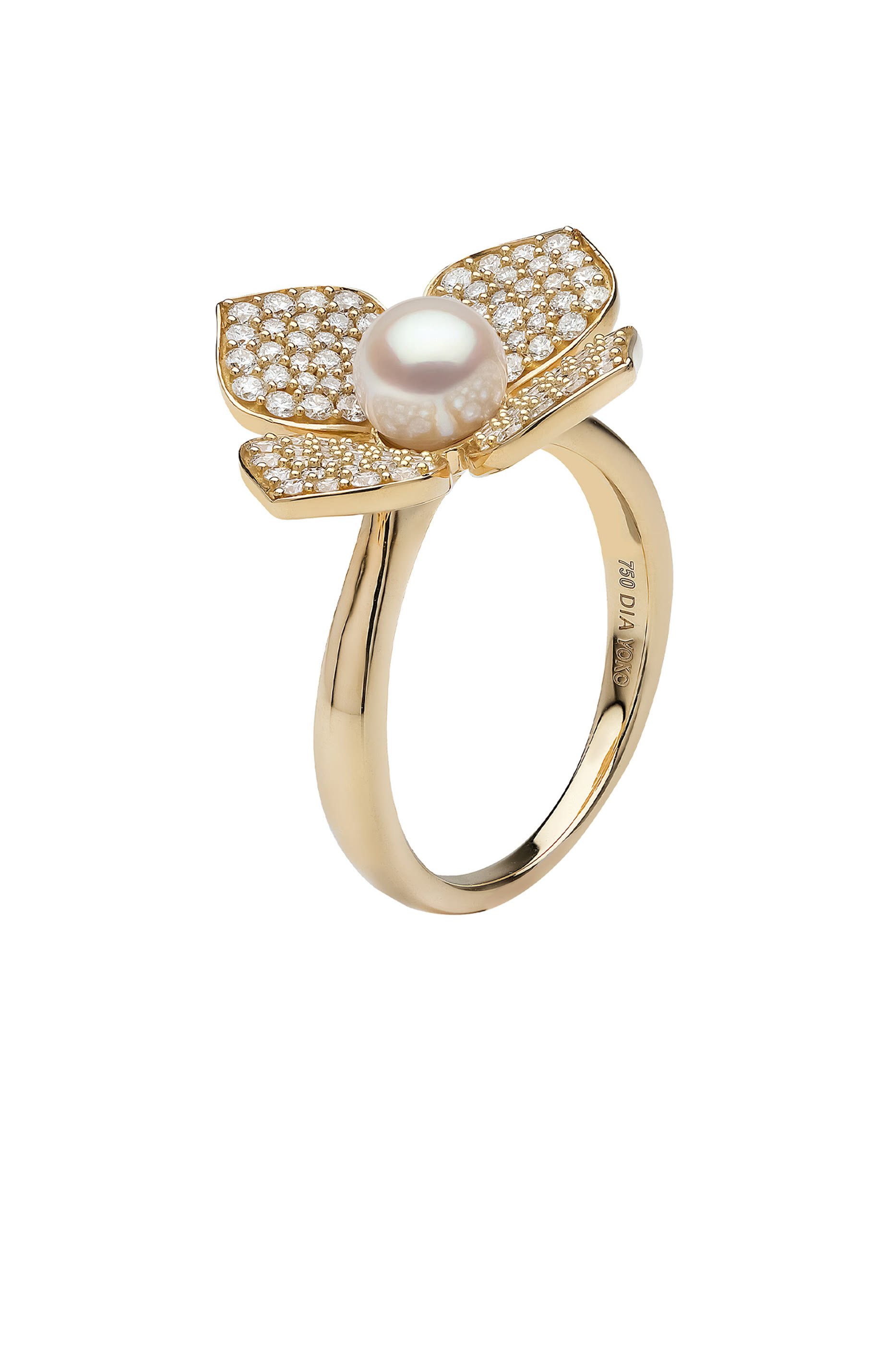 Petal Ring, 18k Yellow Gold, Diamond & Pearl