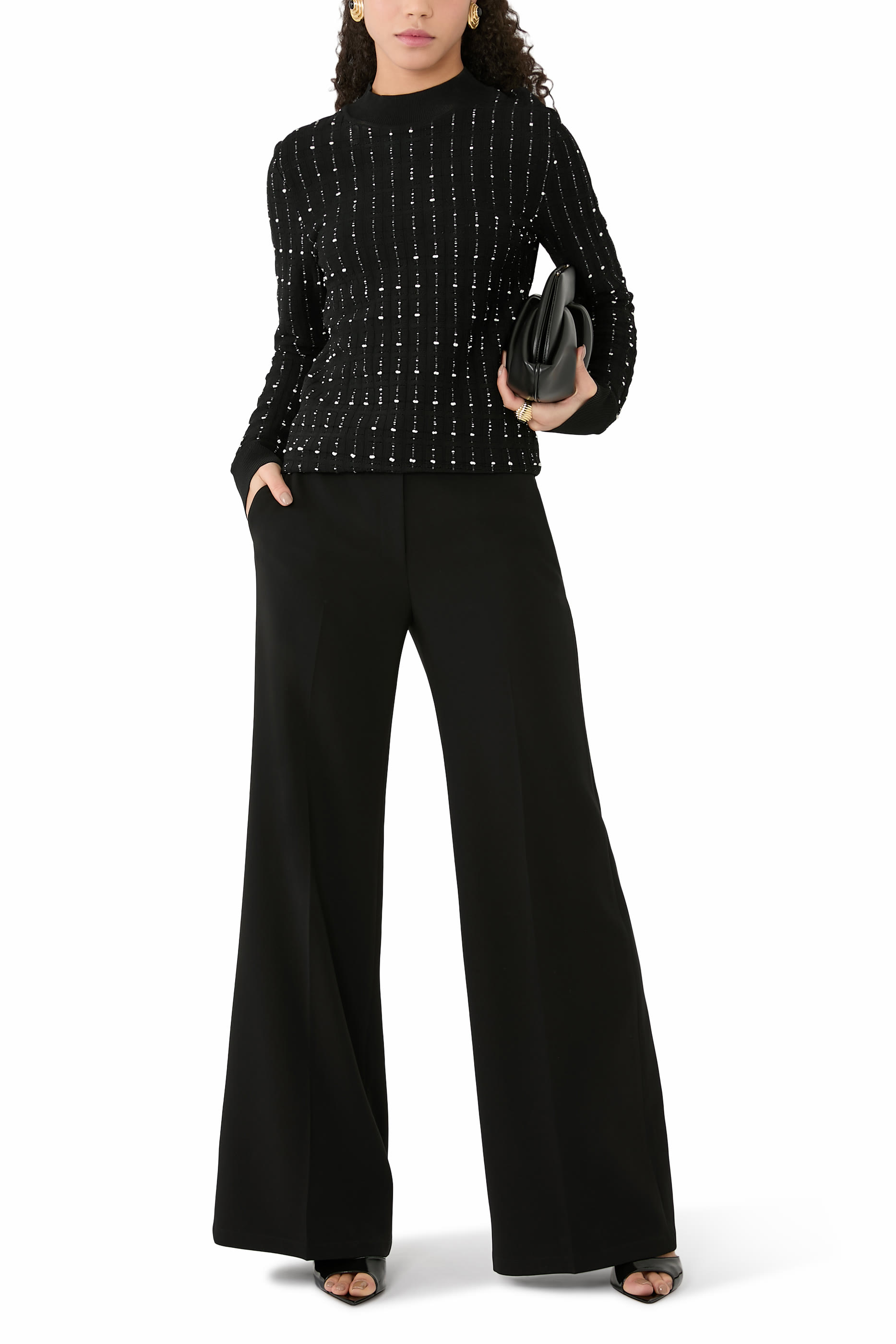 Fragmented Stripes Mock Neck Top