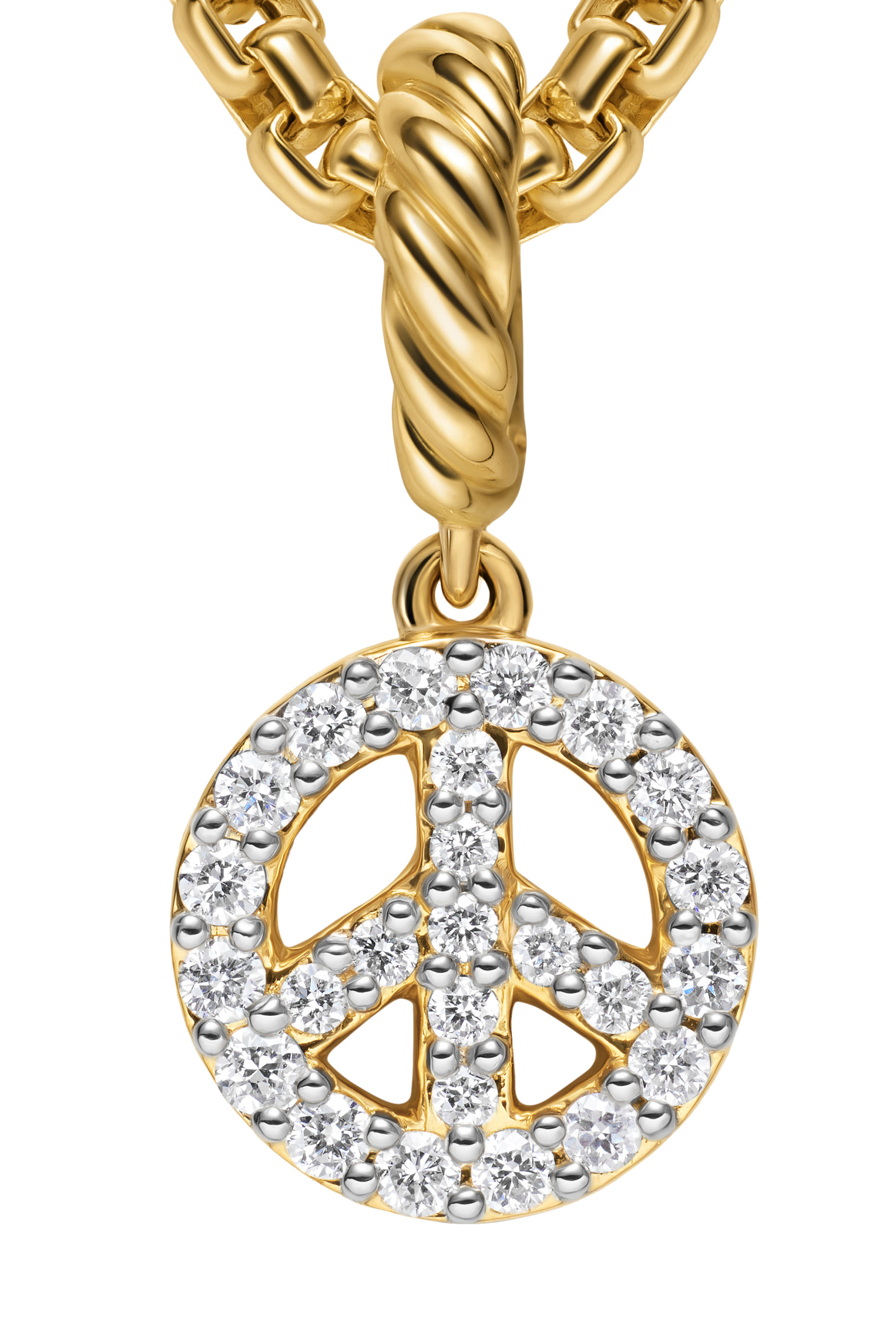 Micro Pavé Peace Sign Amulet, 18k Yellow Gold & Diamonds