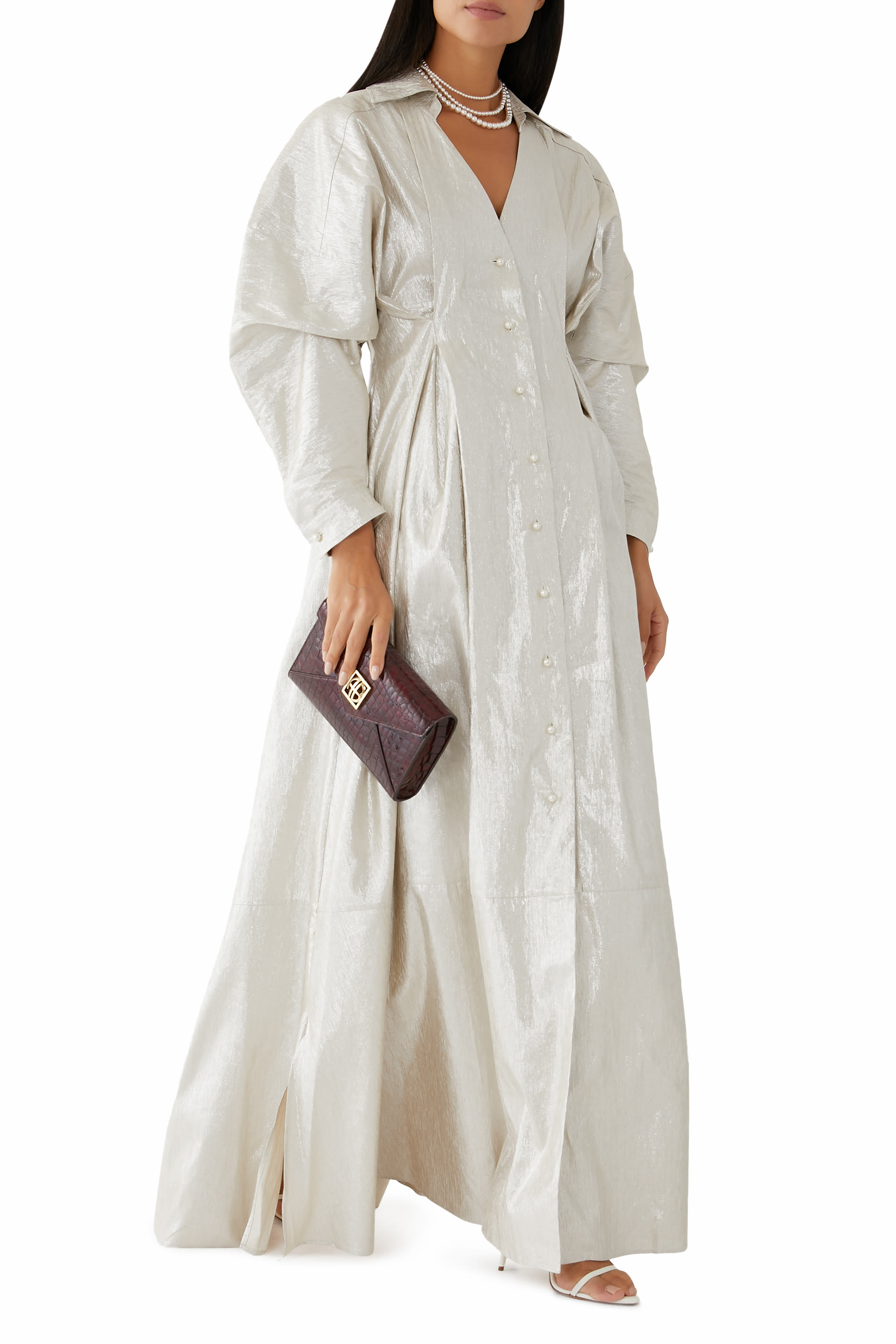 Honesty Opens Metallic Linen-Blend Maxi Dress