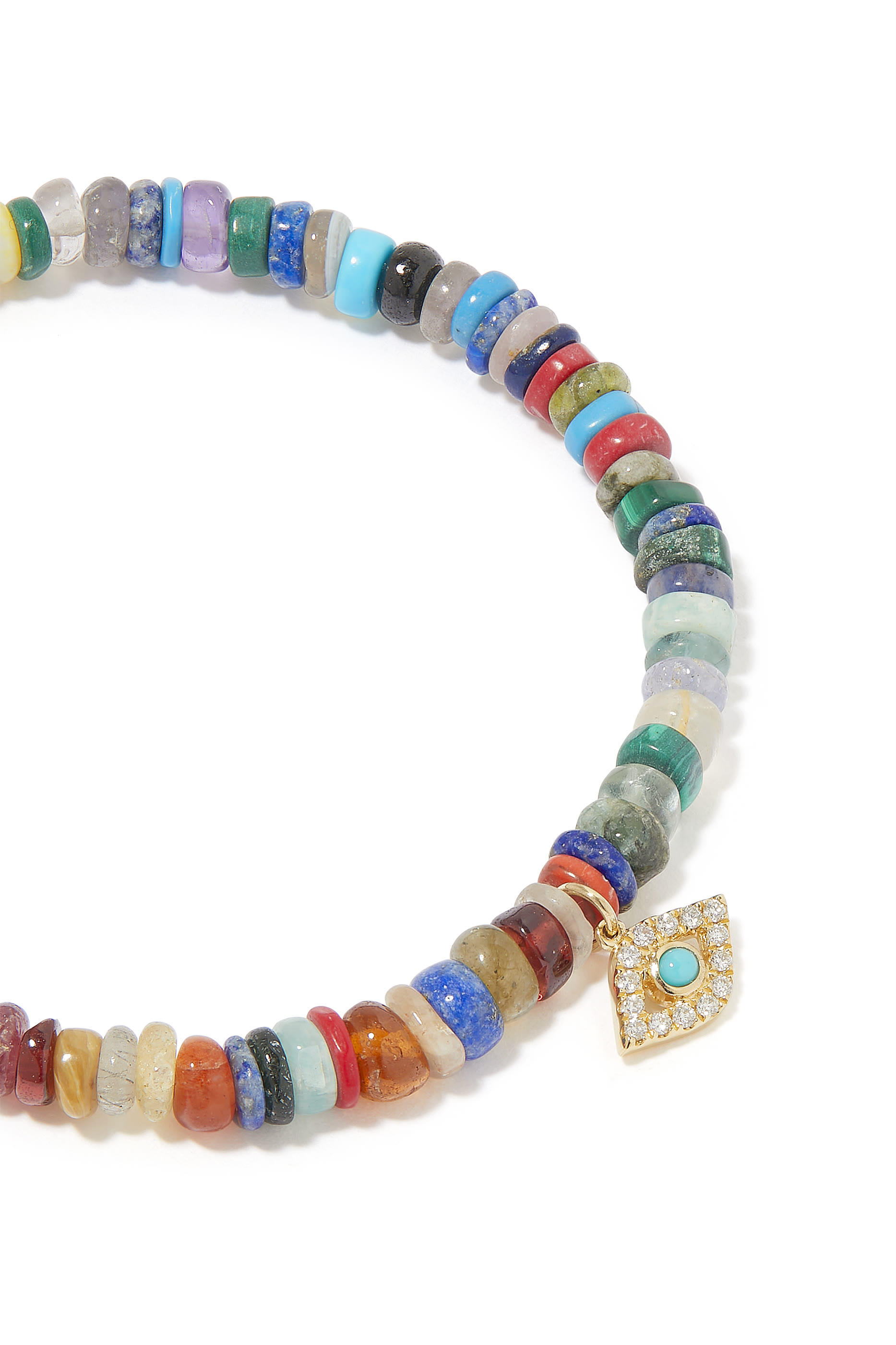 Evil Eye Pendant Heishi Beaded Bracelet, 14K Yellow Gold & Diamonds