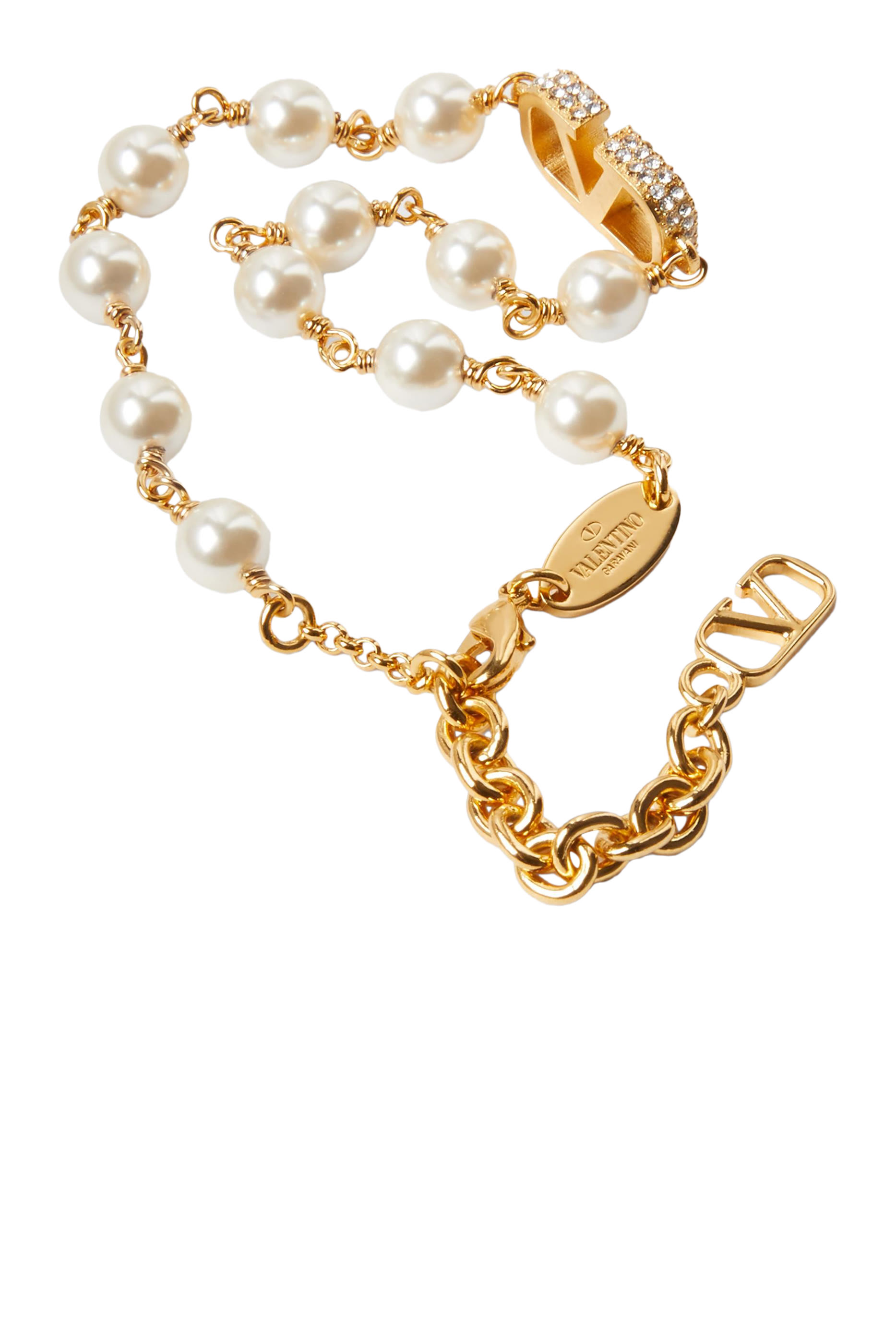 VLogo Signature Pearl Bracelet, 18k Gold & Crystal Pearls