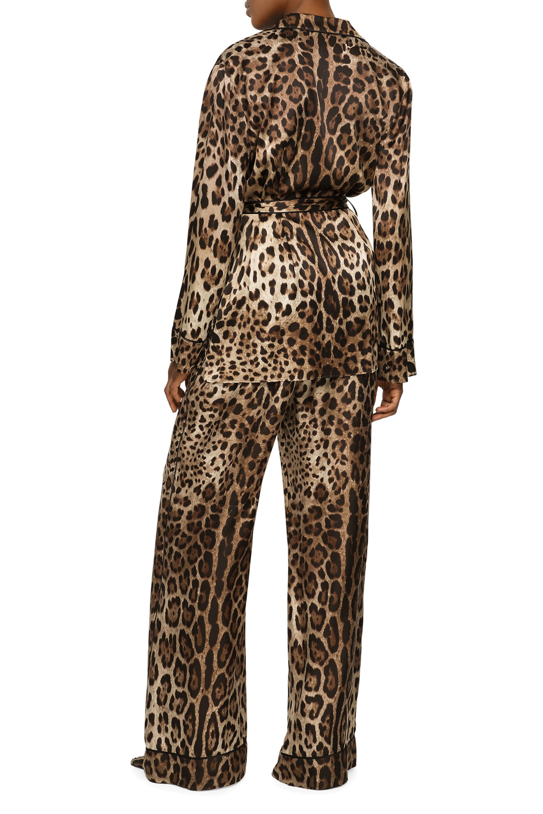 Leopard-Print Satin Pajama Shirt