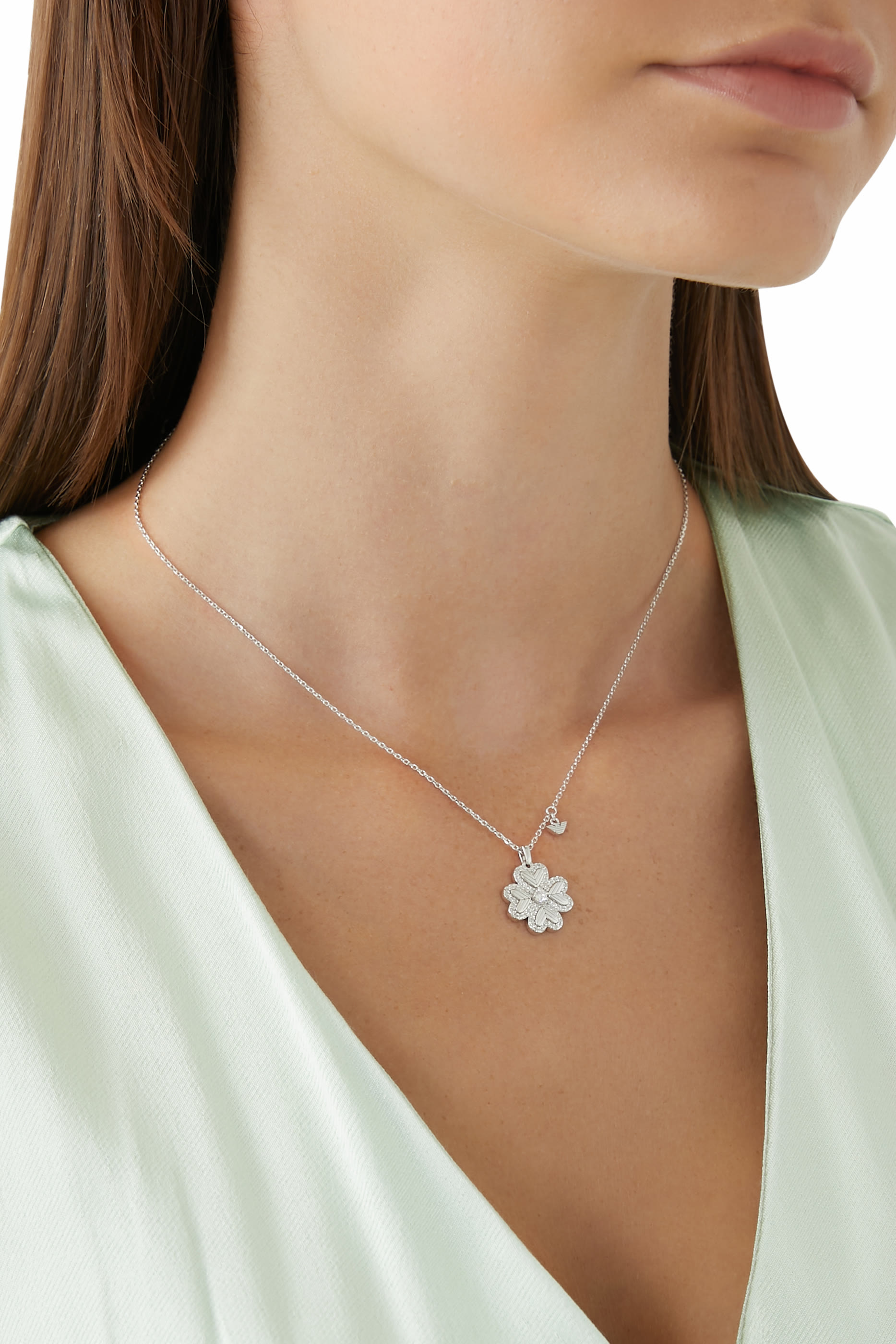 Four-Leaf Clover Pendant Necklace, Sterling Silver