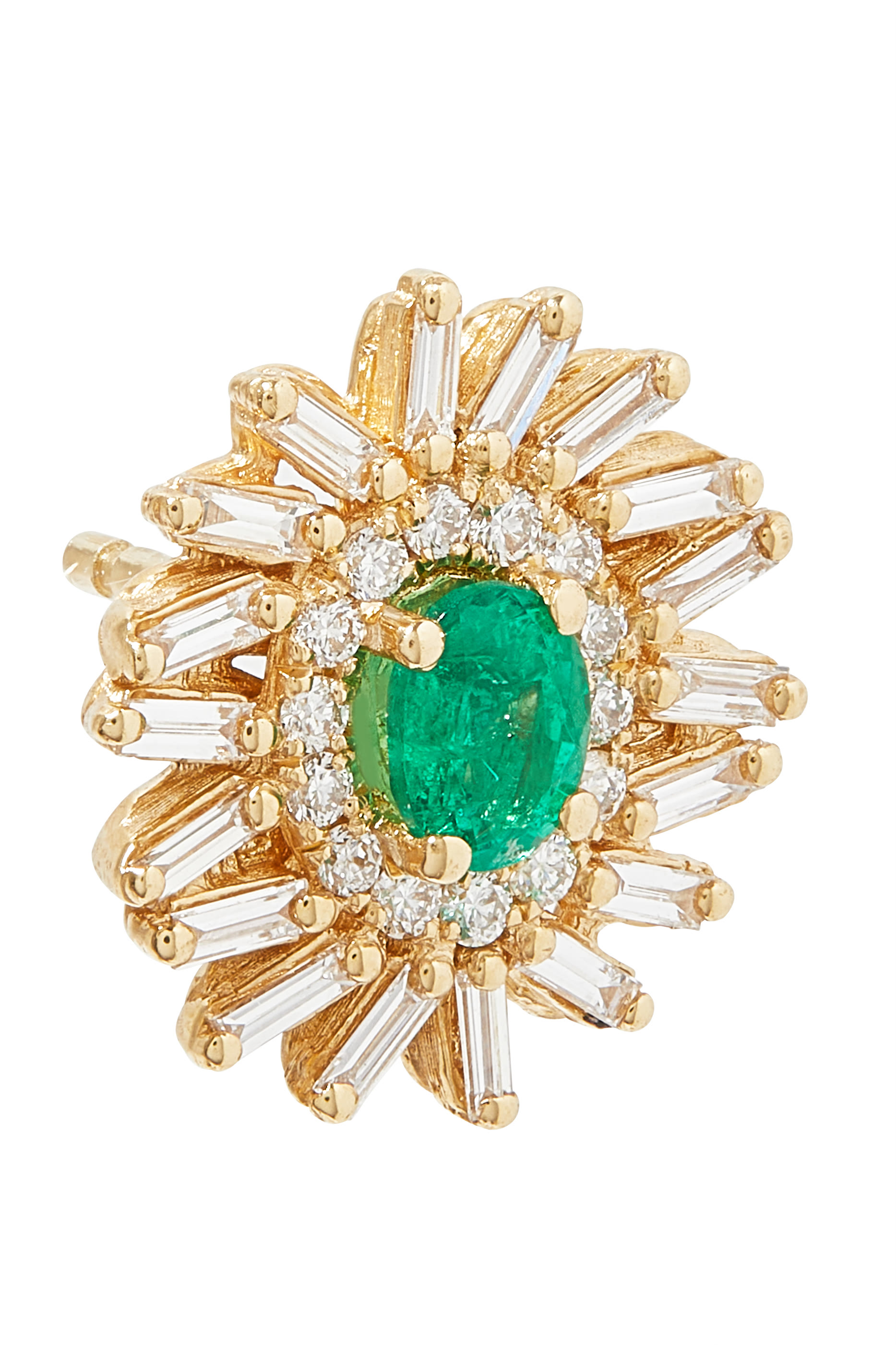 Bold Spark Emerald Studs, 18k Yellow Gold, Emerald Baguettes & Diamonds