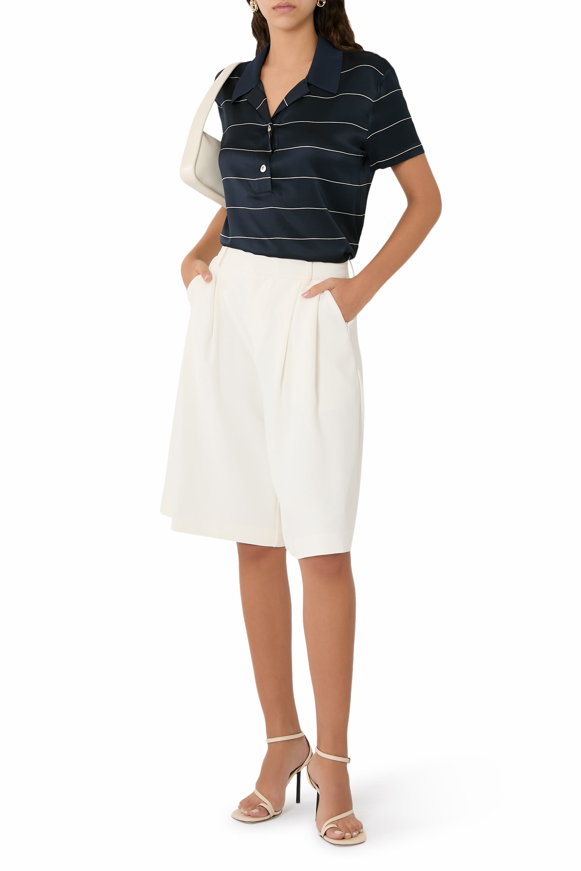 Knit-Collar Striped Silk Polo Shirt