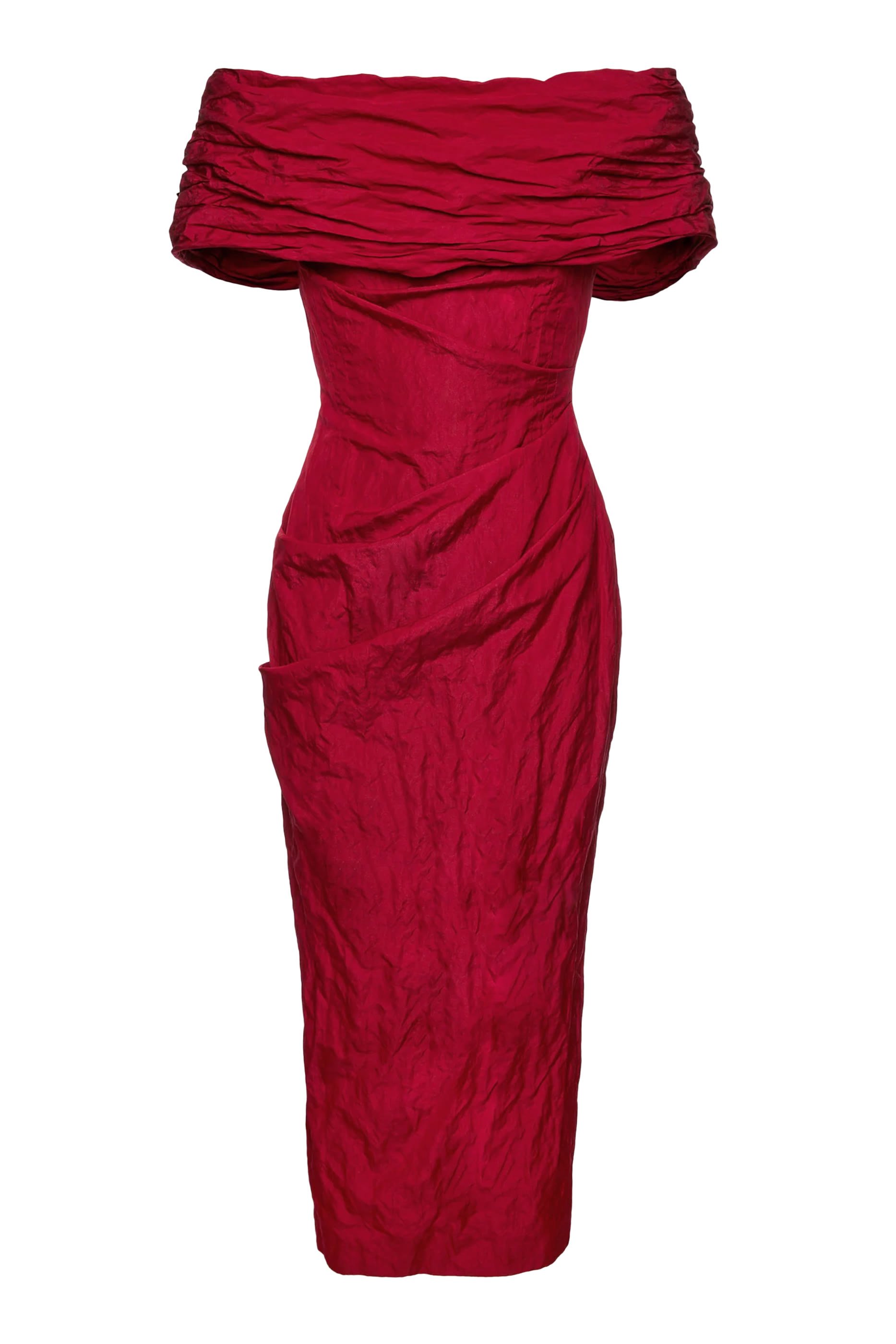 Off-Shoulder Draped Midi Dress