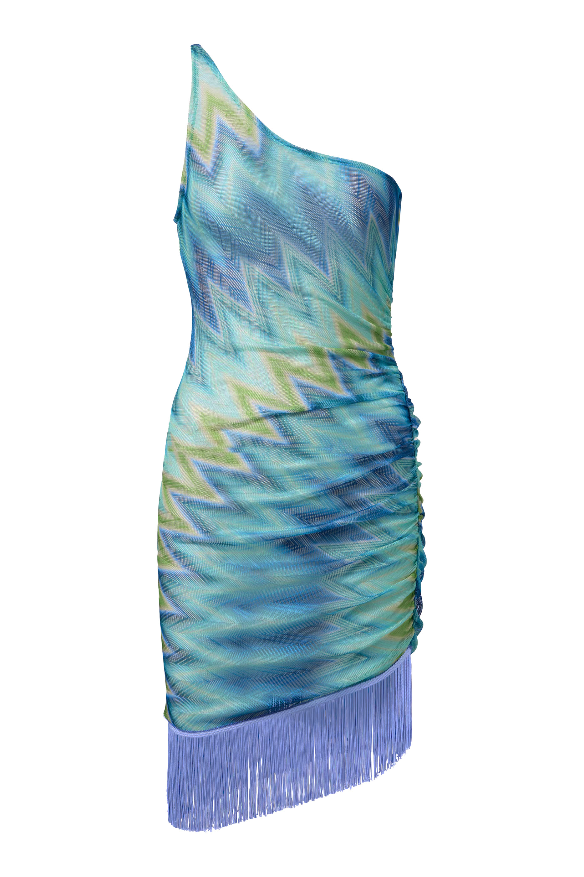 Chevron Degrade Raschel Fringed Mini Dress