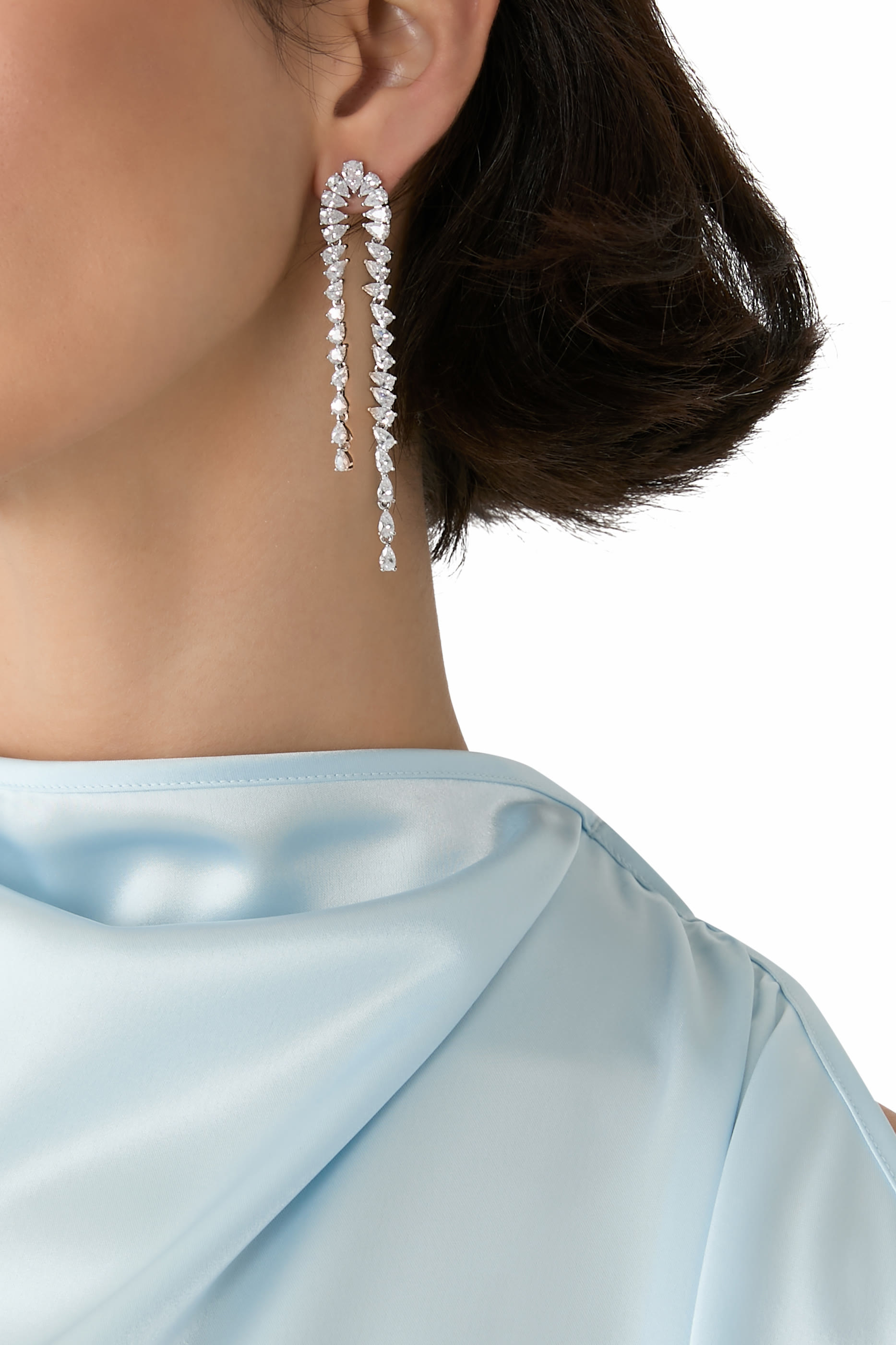 Pear Diamond Drop Earrings, Sterling Silver