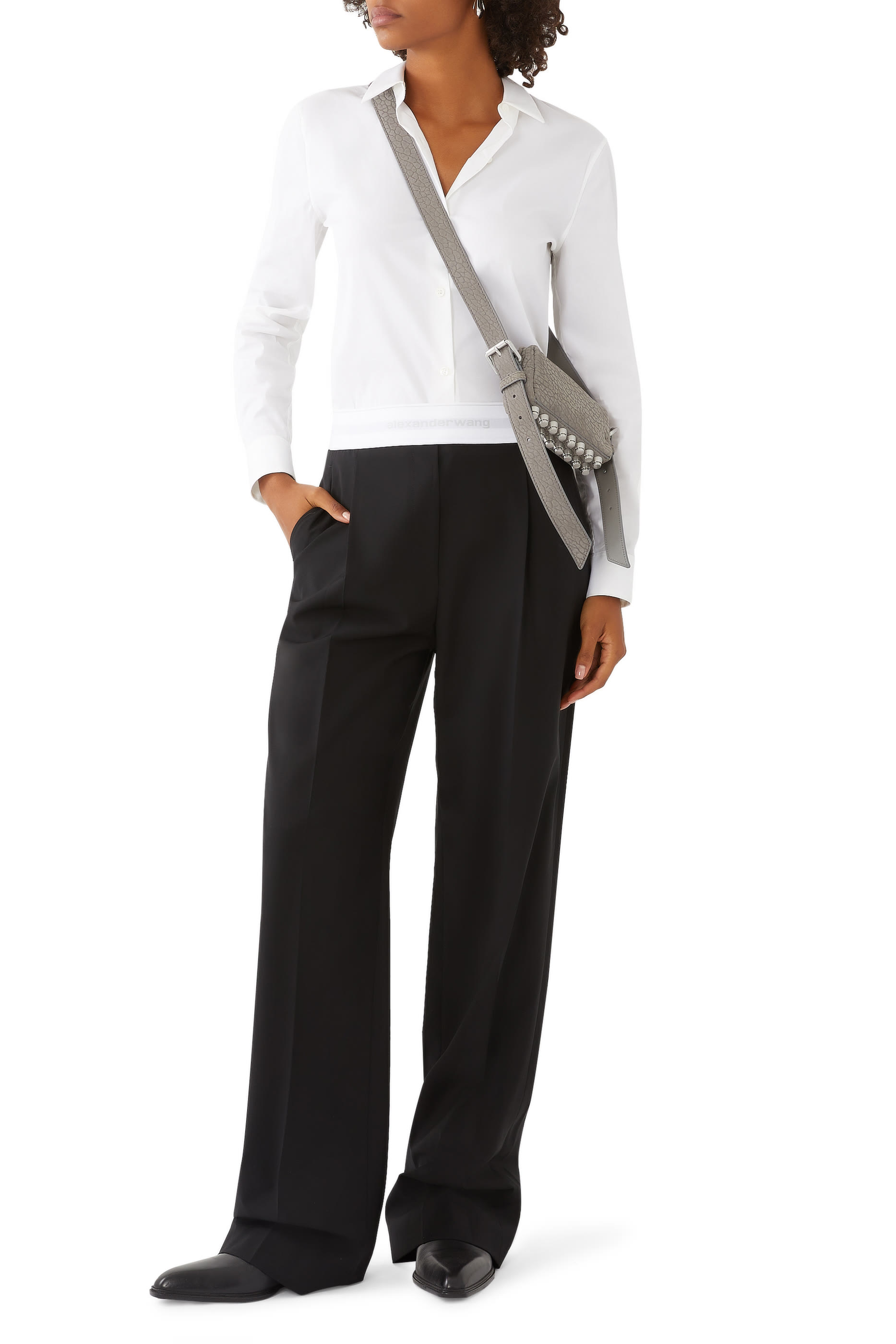 High Waisted Pleated Pant with Logo Elastic