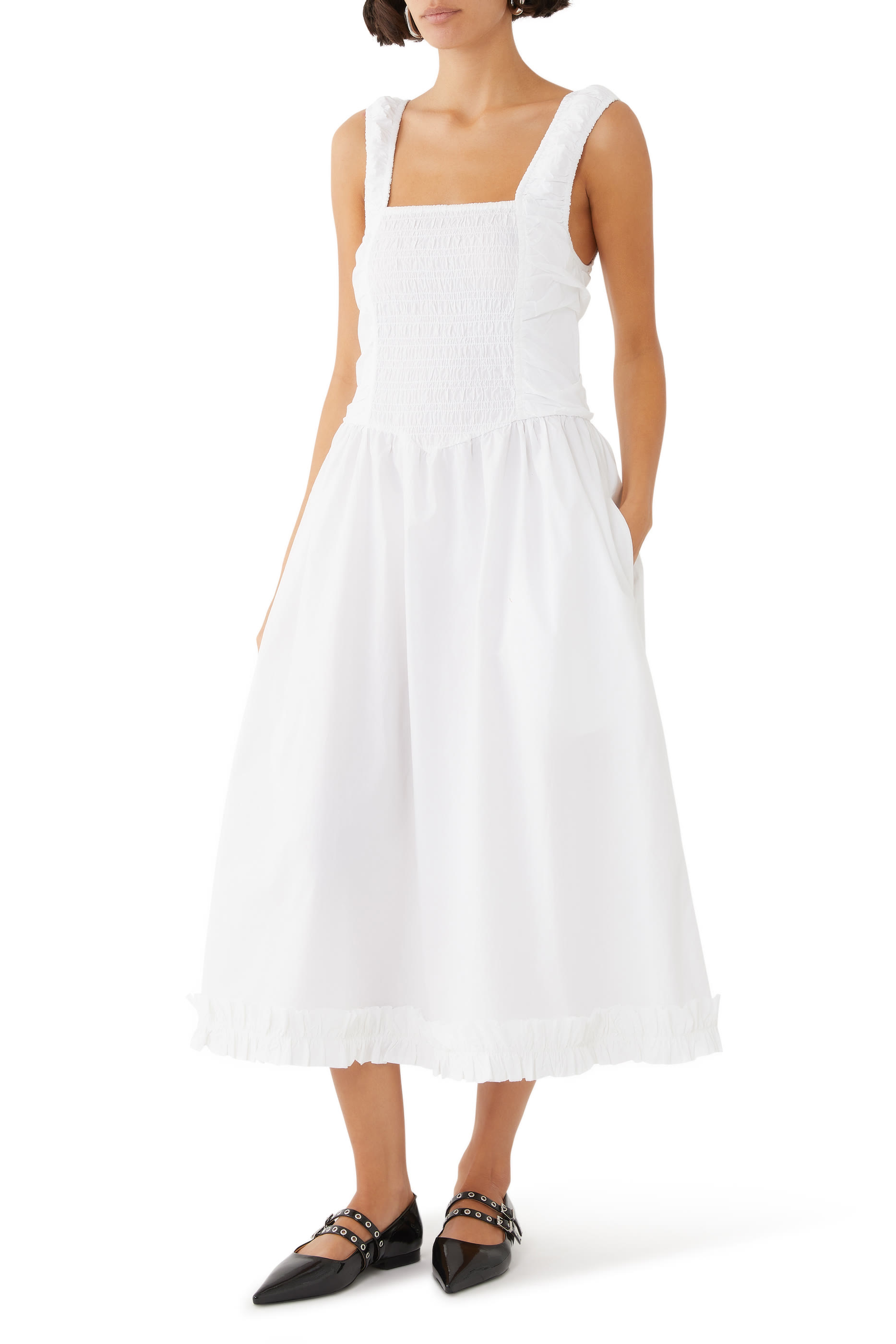 Midi Strap Cotton Poplin Smock Dress