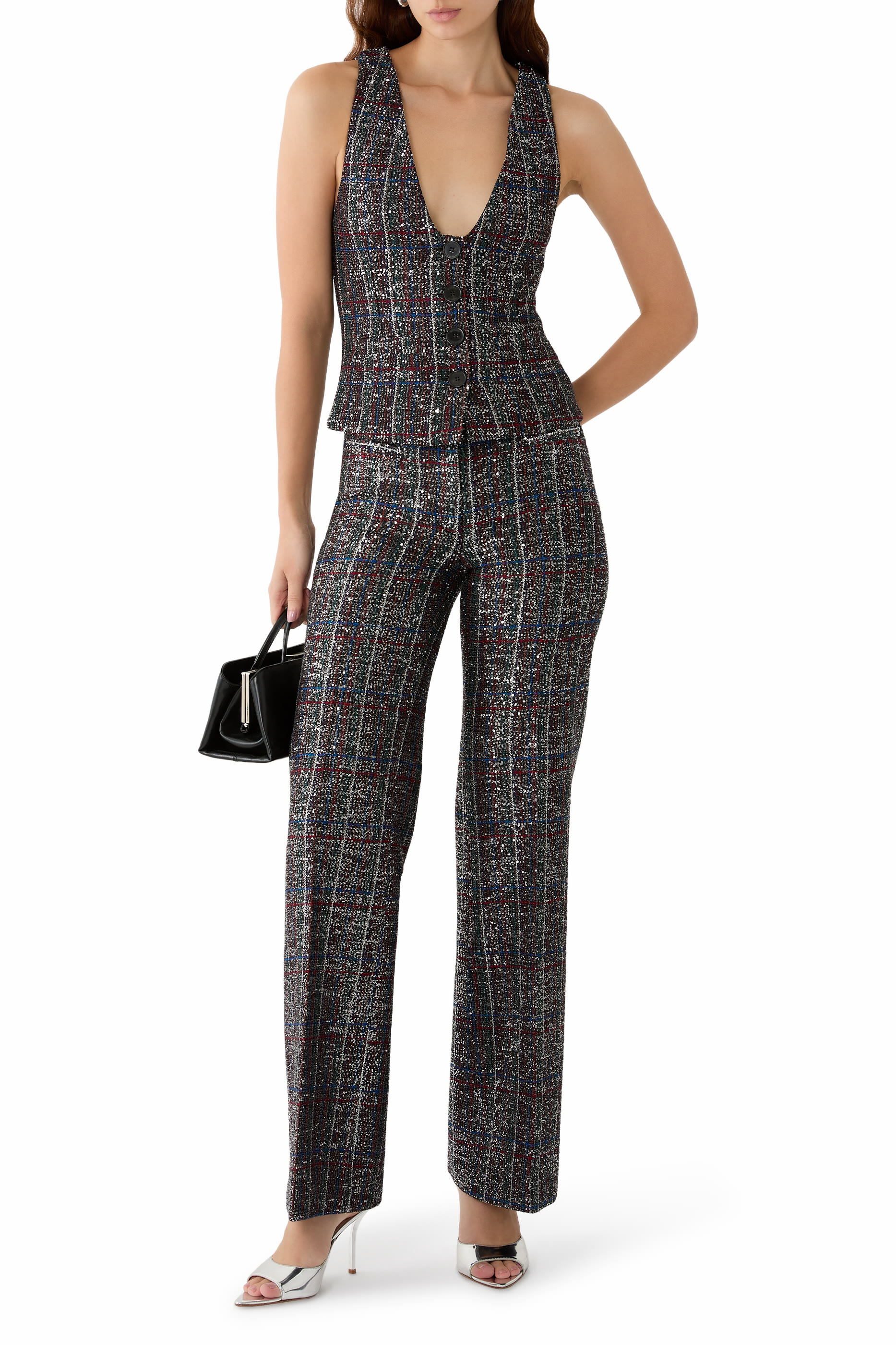 Checked Sequined Vest