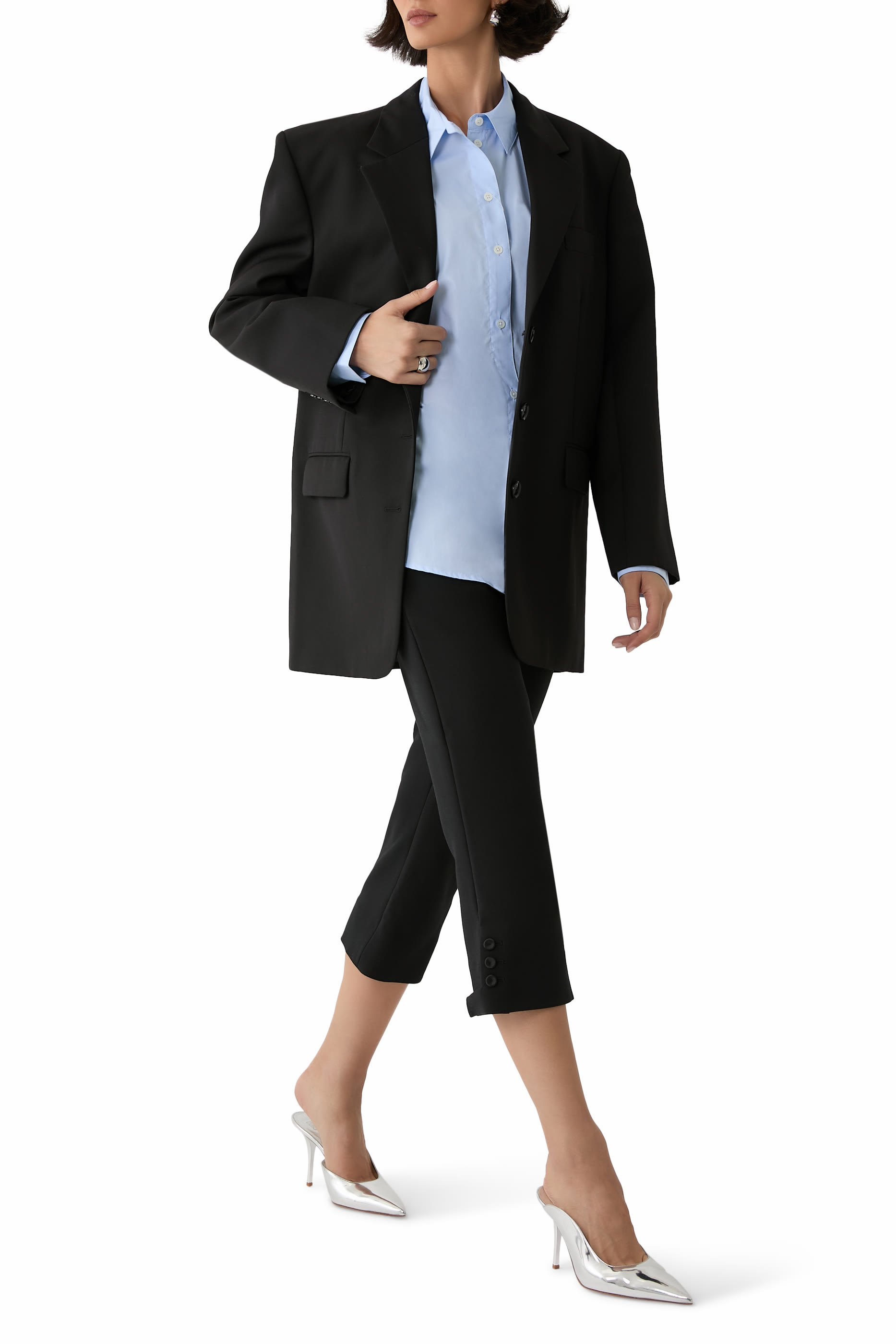 Tab Detail Cropped Trousers