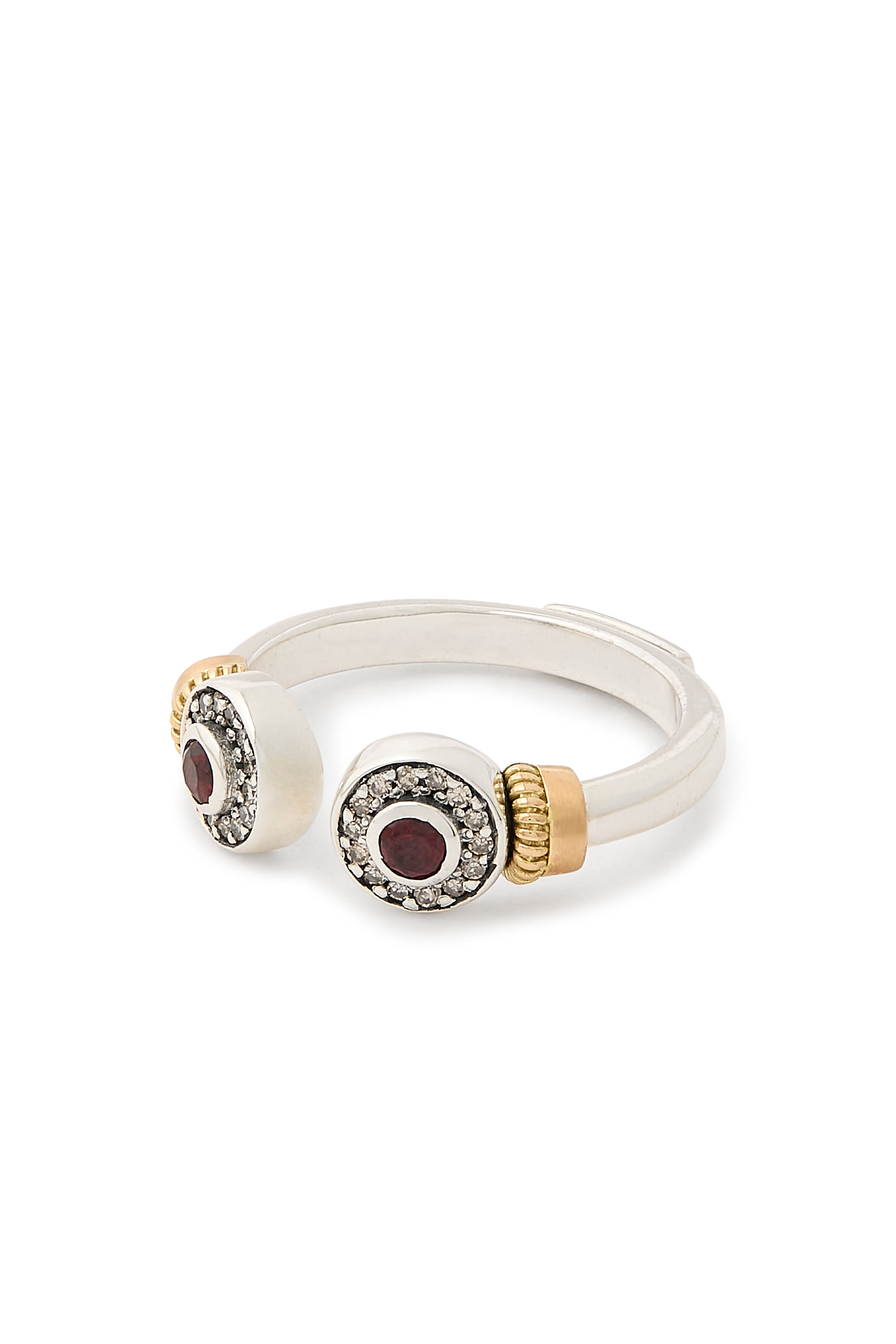 Turath Twisted Wirework Ring, 18K Yellow Gold with Sterling Silver, Champagne Diamond, Granet & Pearl