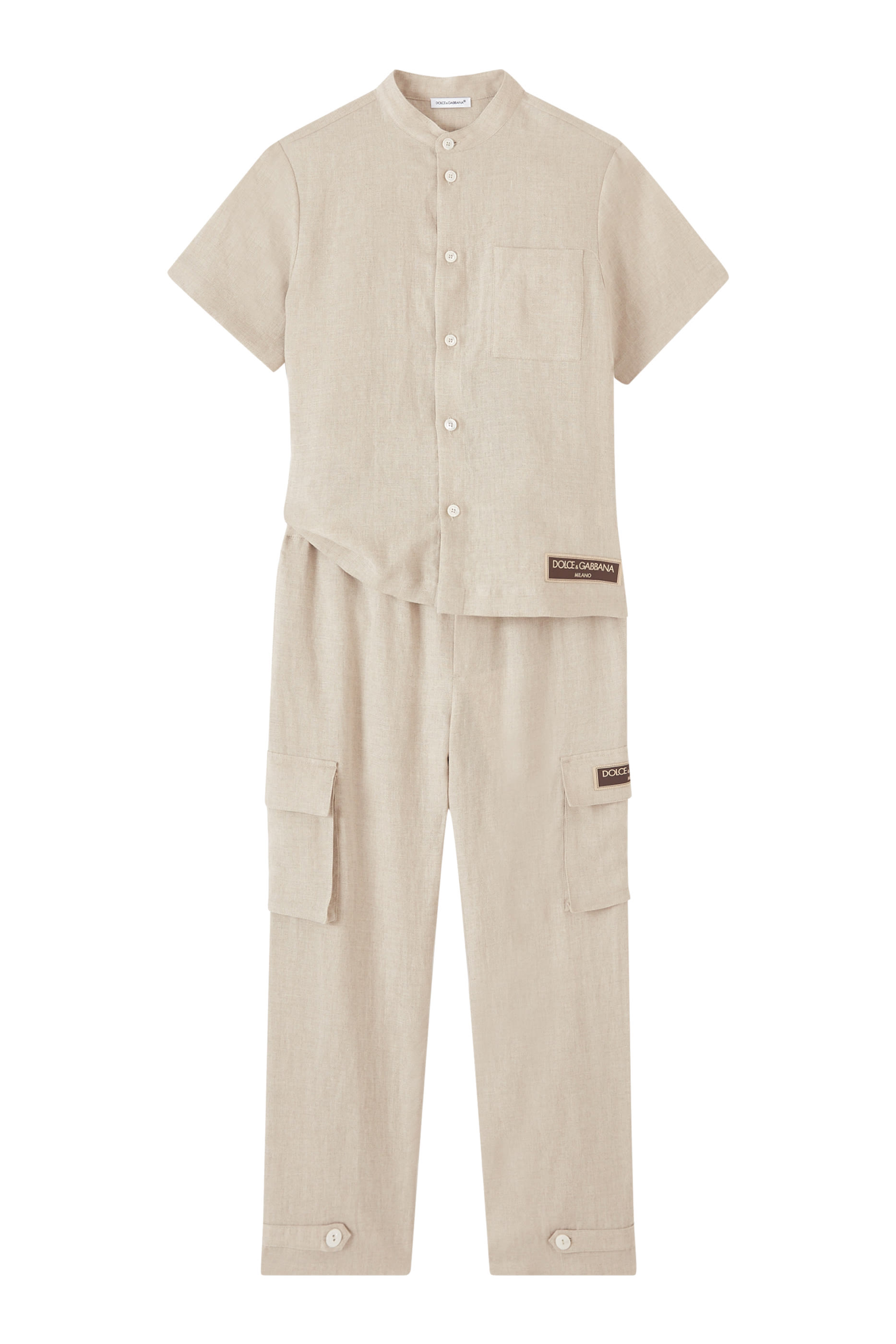 Kids Logo-Appliqu&eacute; Linen Cargo Trousers