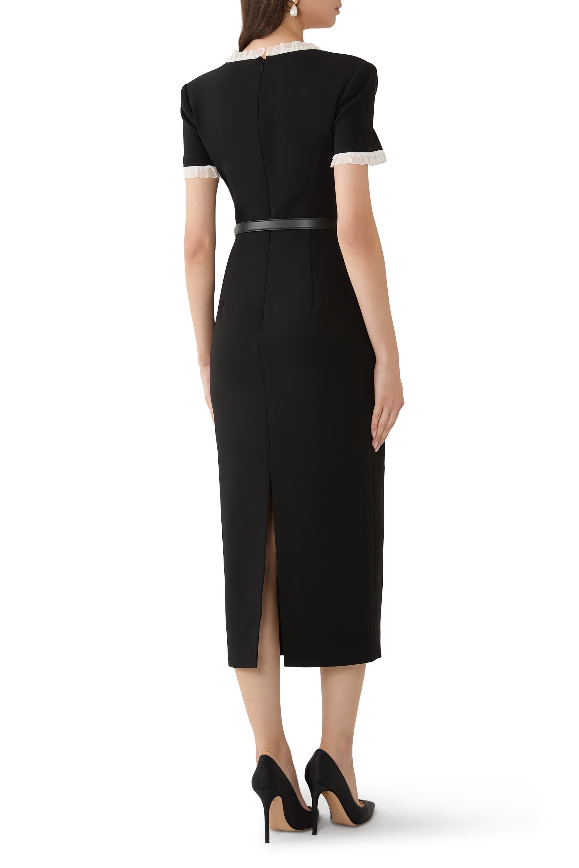 Crepe Contrast Frill Midi Dress