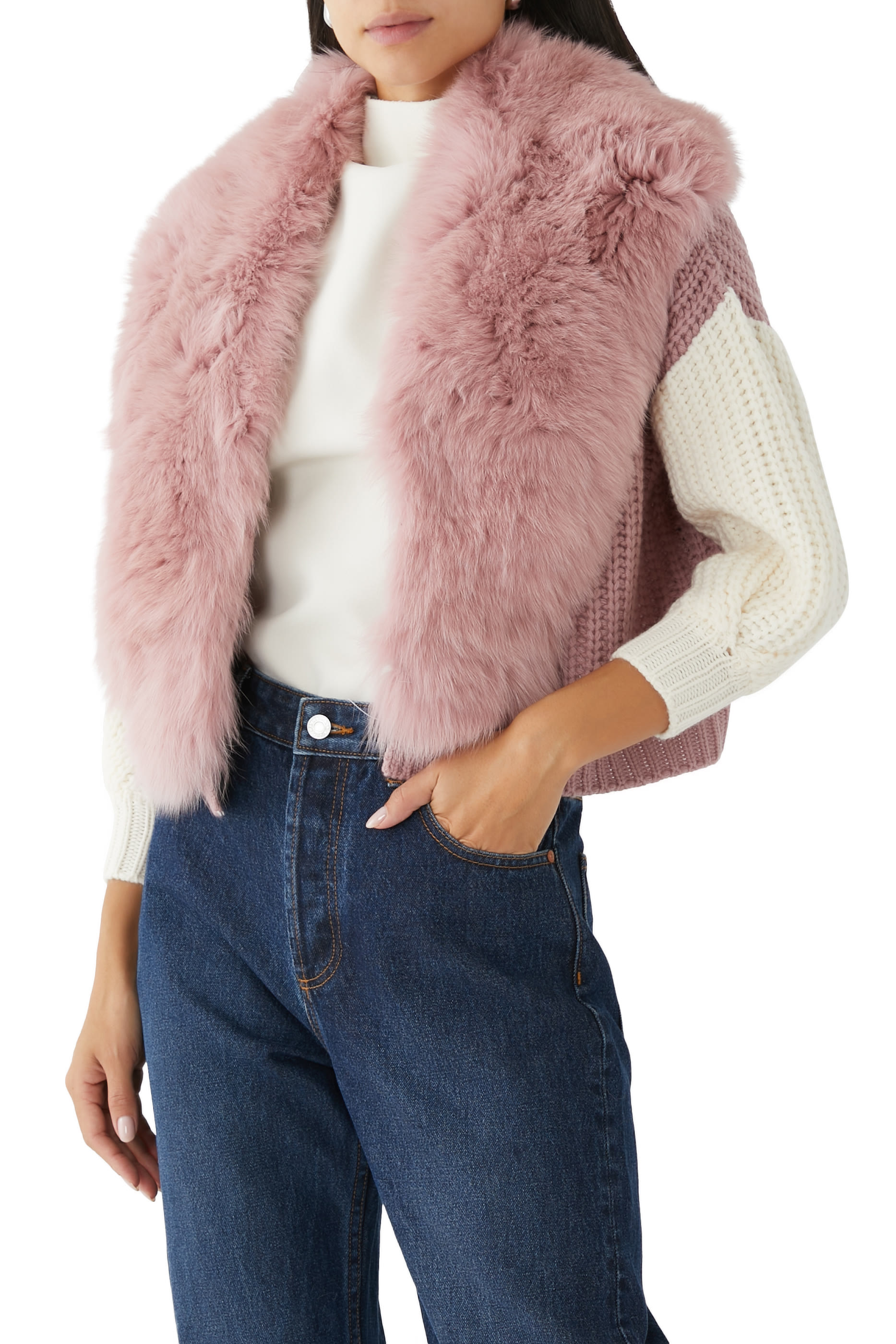 Dual Tone Faux Collar Cardigan