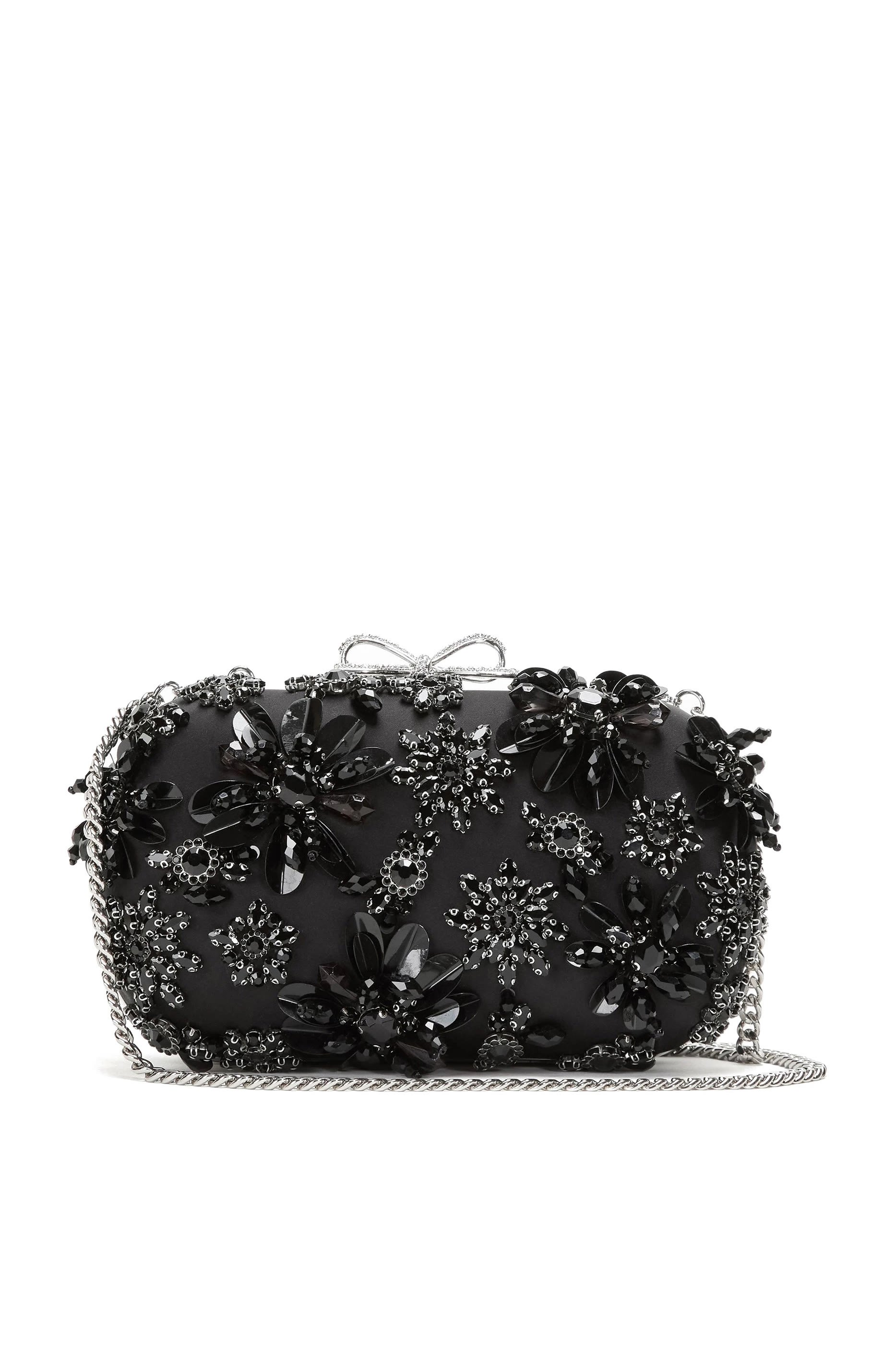 Satin Floral Crystal Clutch Bag