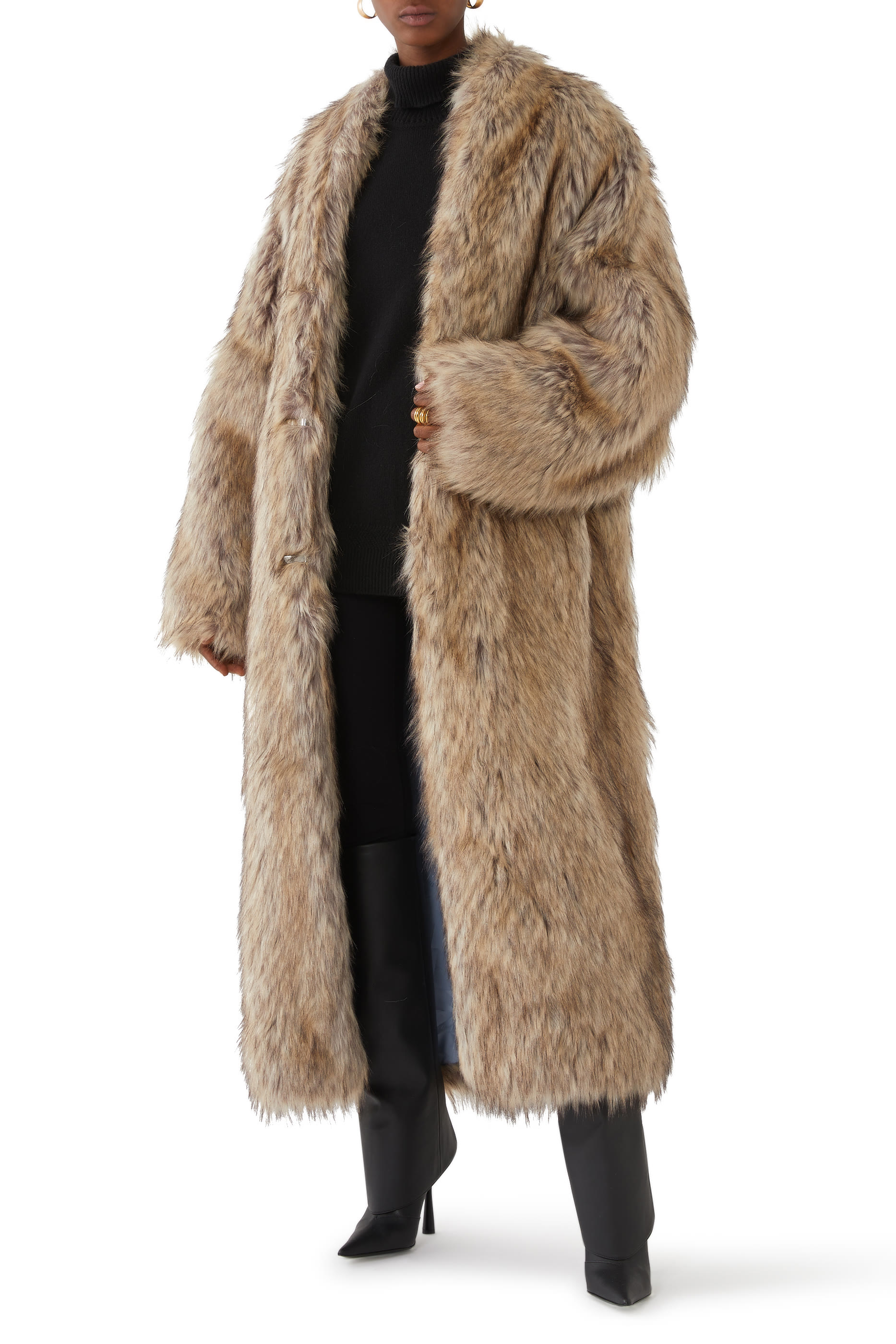 Coyote Eco Fur Long Coat 