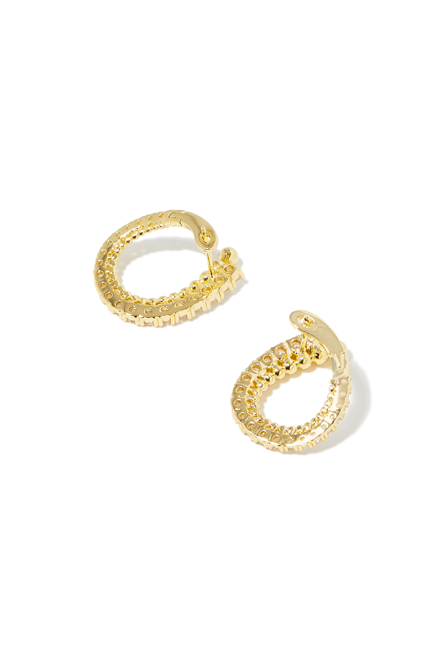Round Ballstone Hoop Earrings,  Gold-Plated Brass & Cubic Zirconia