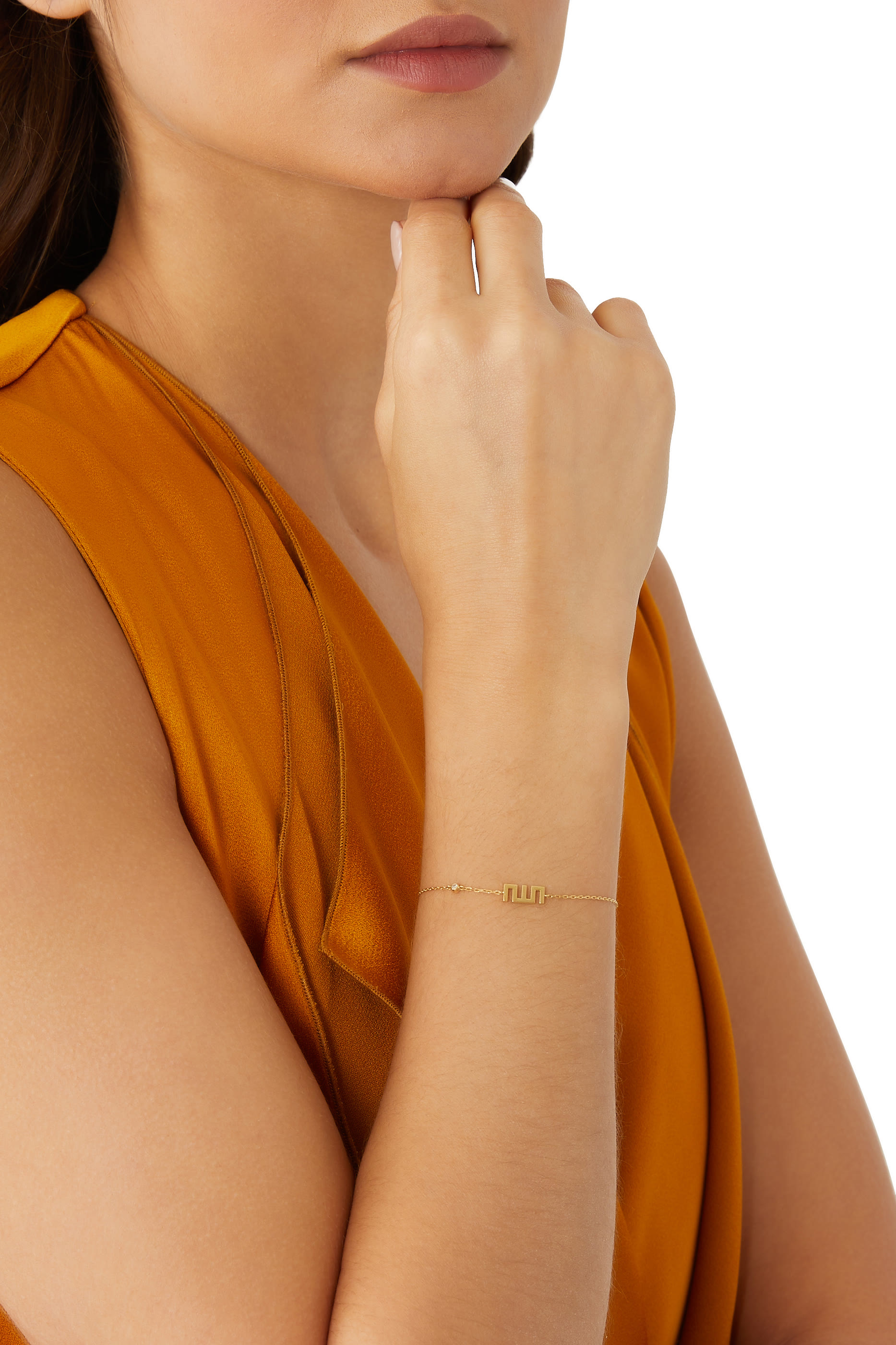 Allah Small Dot Bracelet, 18k Yellow Gold with Diamond