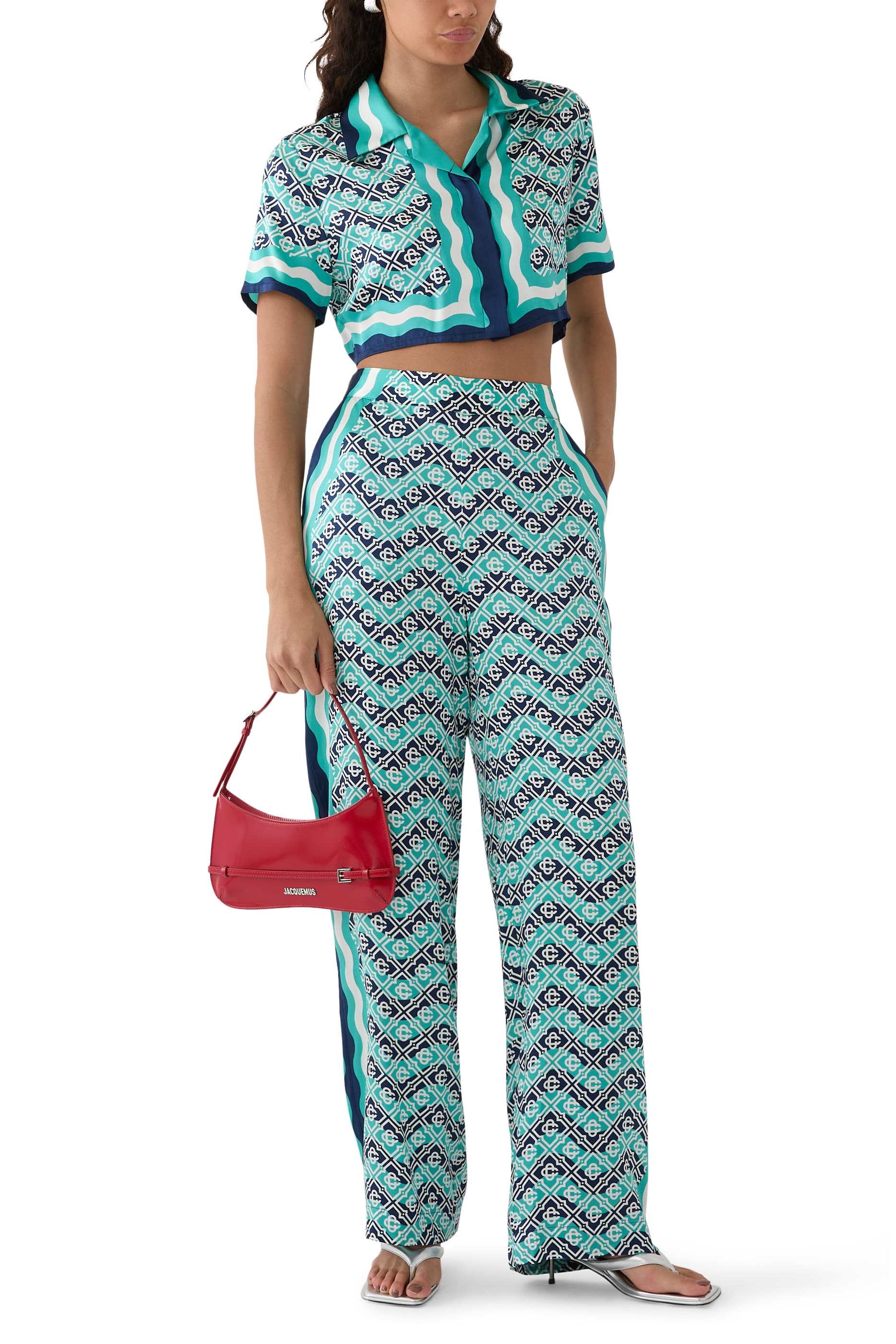 Monogram Wave Cropped Silk Shirt