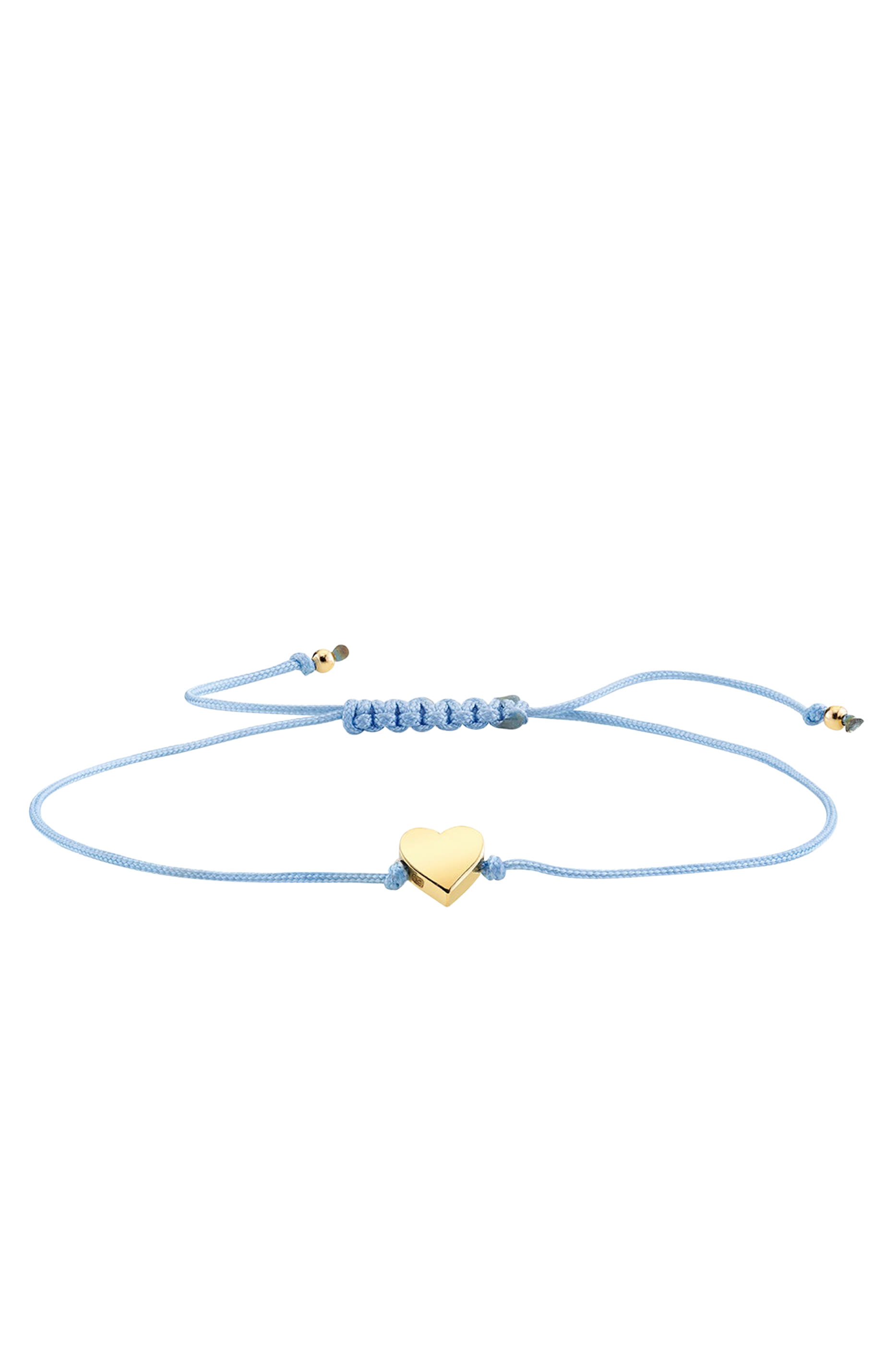 Kids Tiny Heart Cord Bracelet, 14k Yellow Gold, Silk & Bead