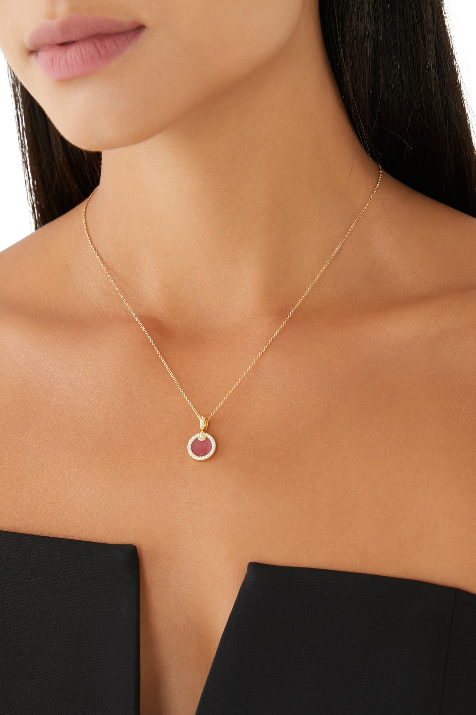 Elements Petite Pendant Necklace, 18k Yellow Gold, Rhodolite and Diamond