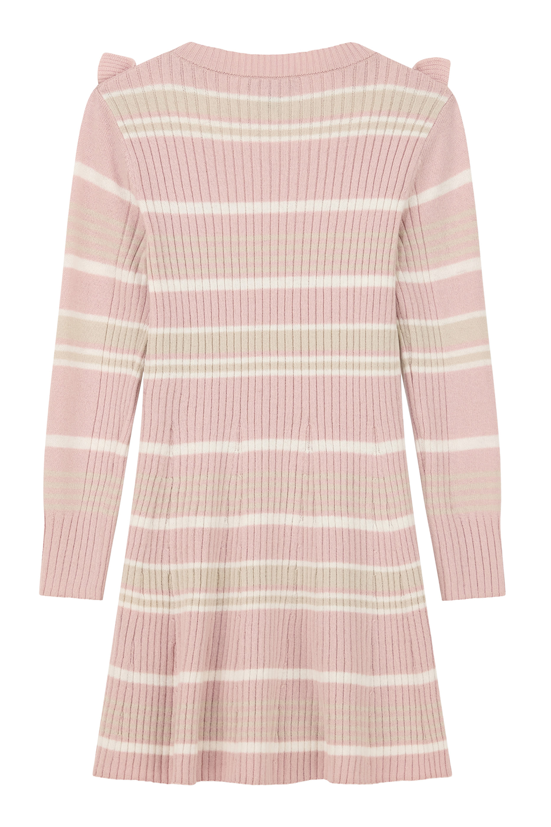 Kids Horizontal Stripes and Ruffles Ribbed Knit Dress