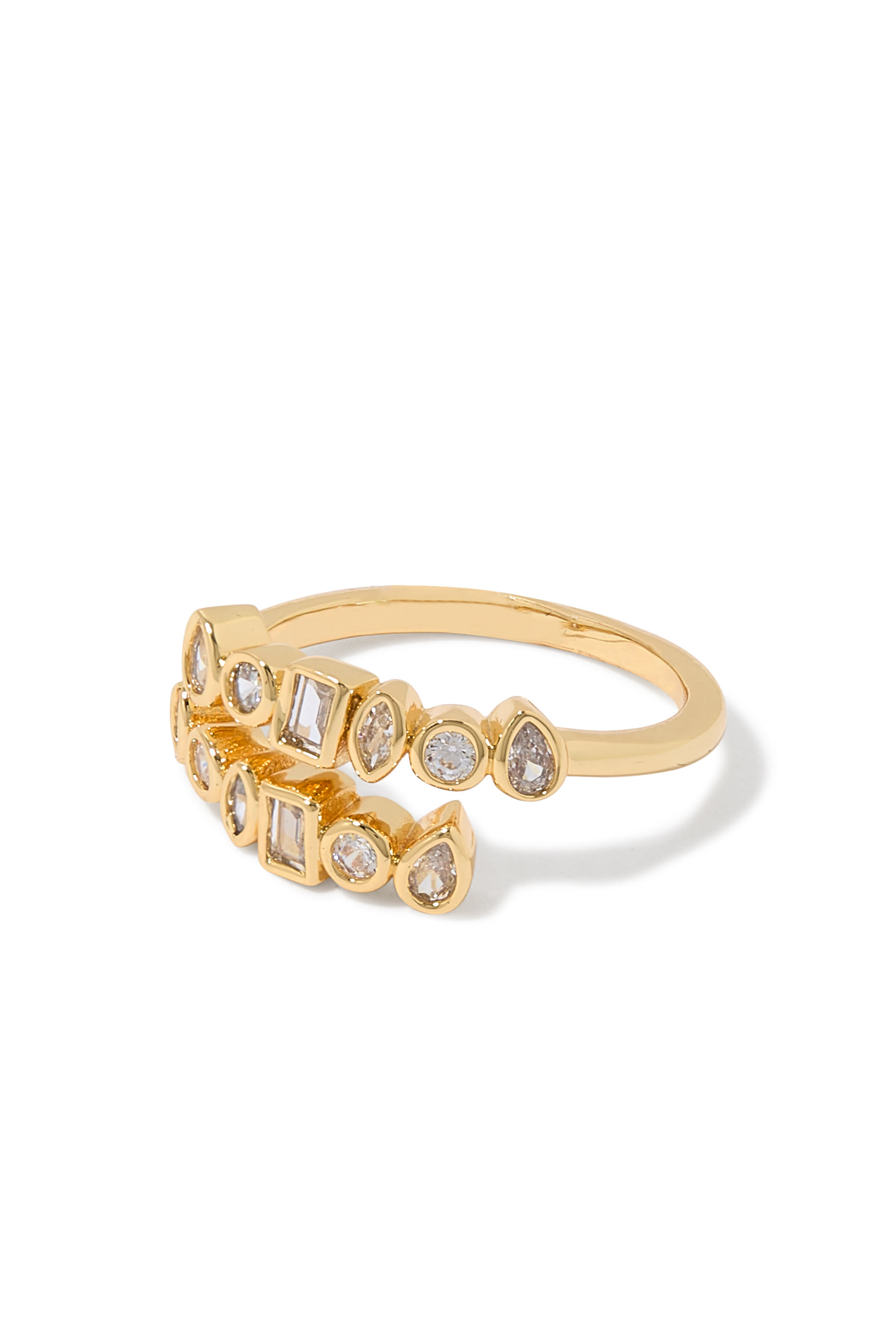 Wrap Ring, 14K Gold Plated Brass &  Cubic Zirconia