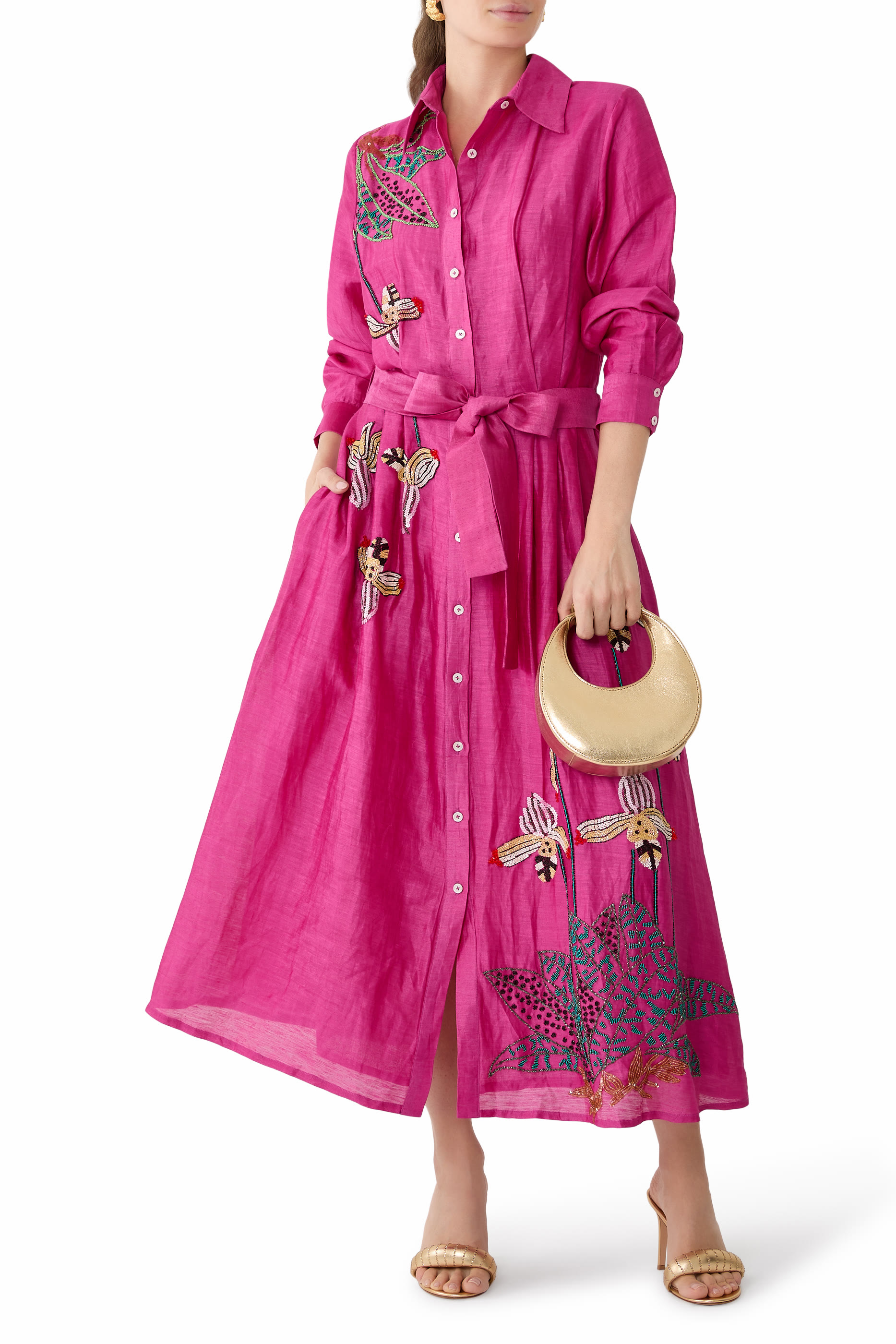  Orchid Print Embroidered Gown 