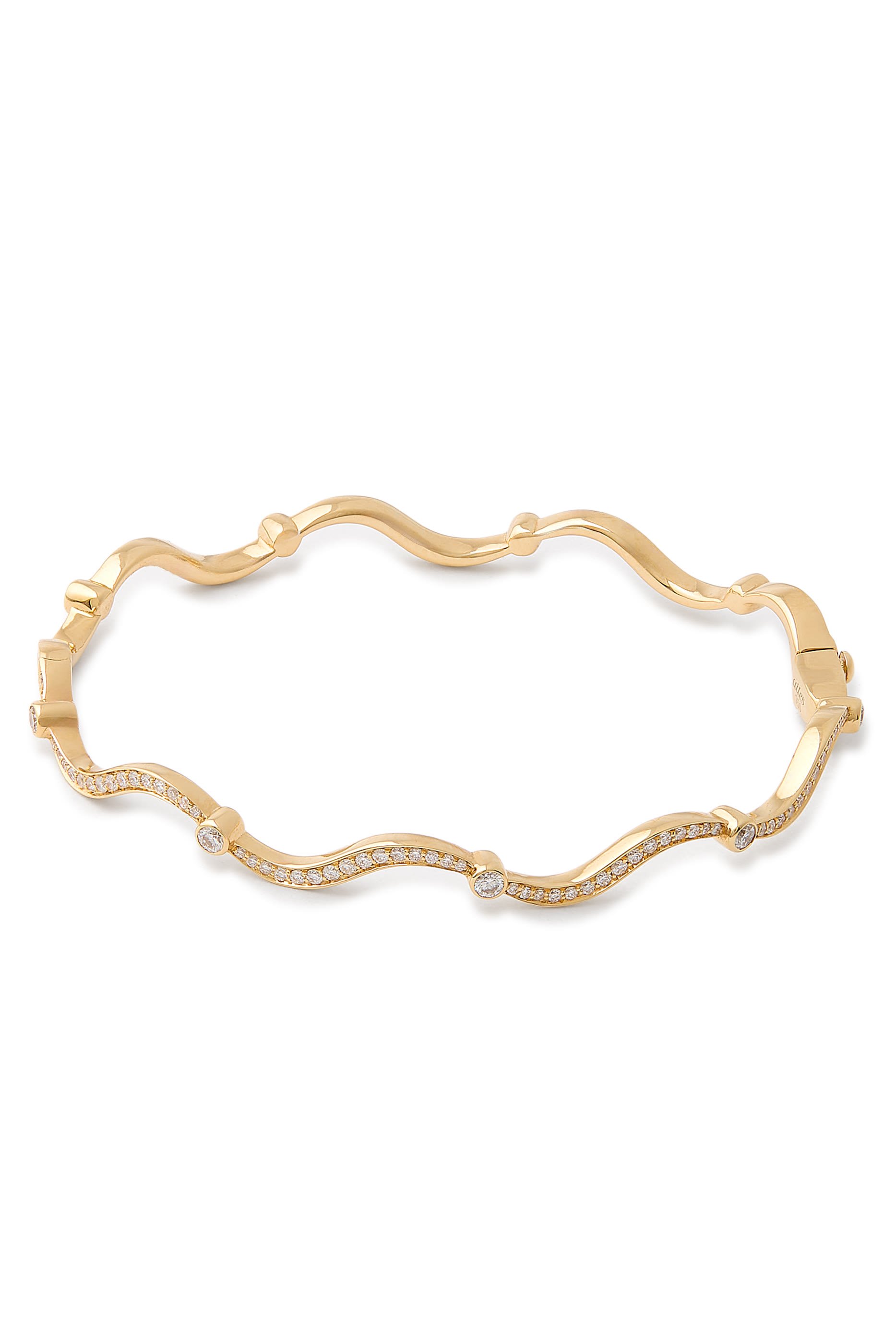 Wave Bangle, 18k Yellow Gold & Diamonds
