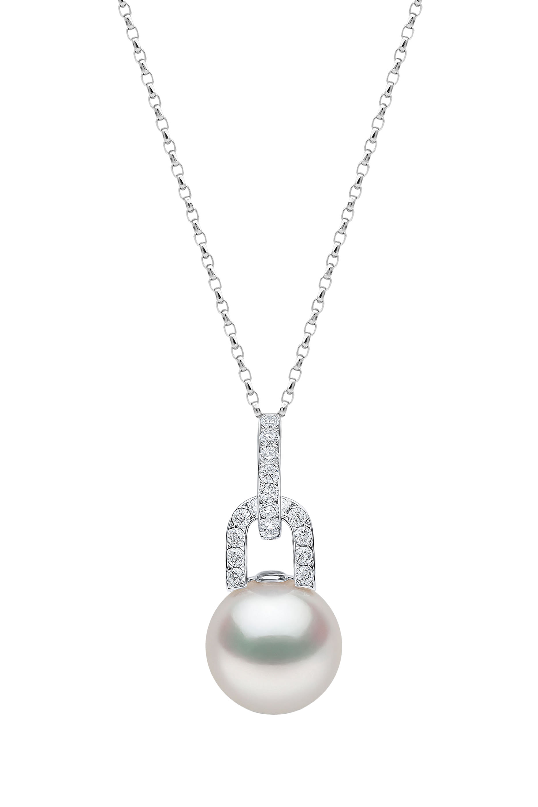 Jazz Link Pendant, 18K White Gold with Diamonds & Pearl